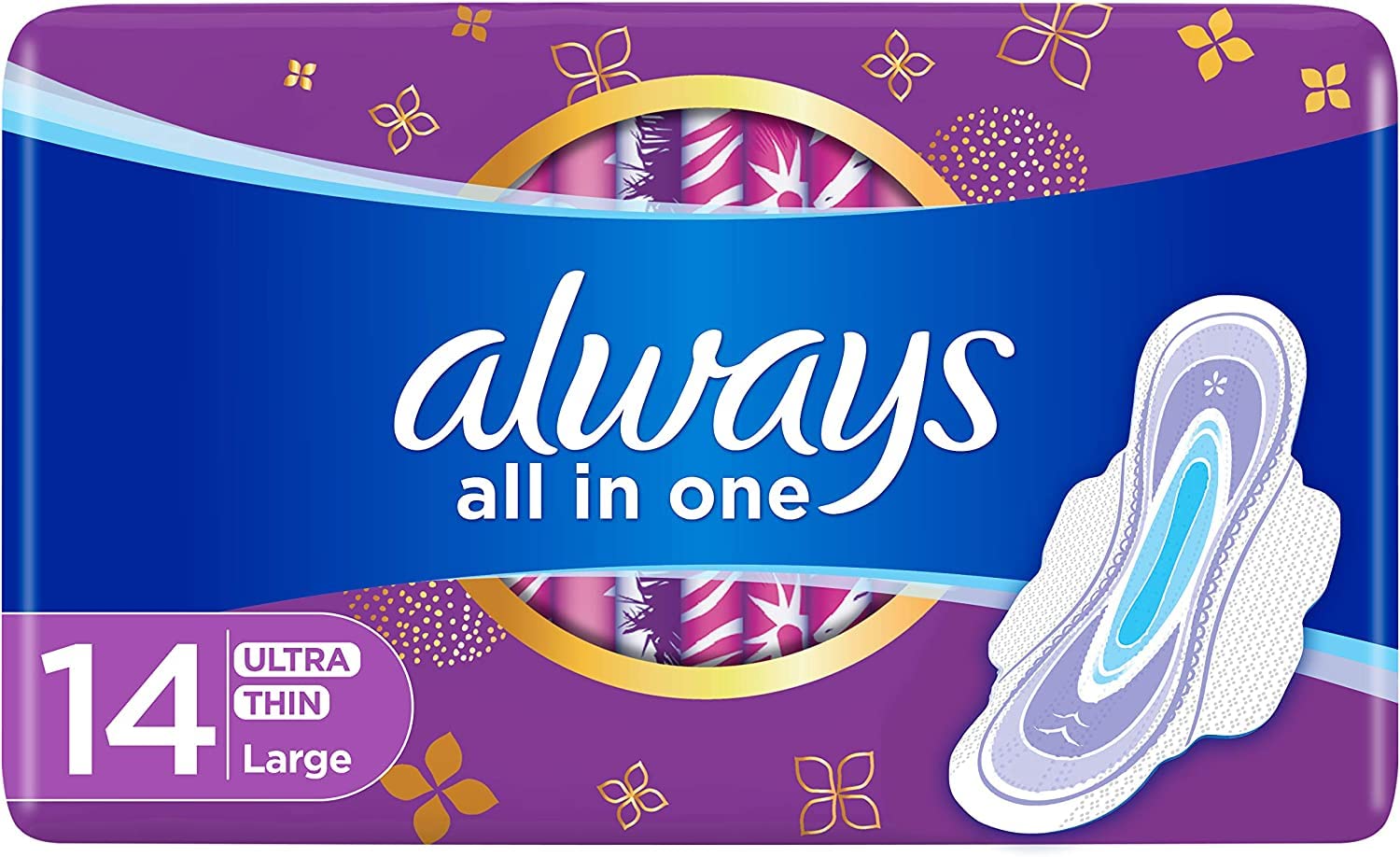 Always Pads Ultra Thin All In One Large With Wings 14 Sanitary Pads