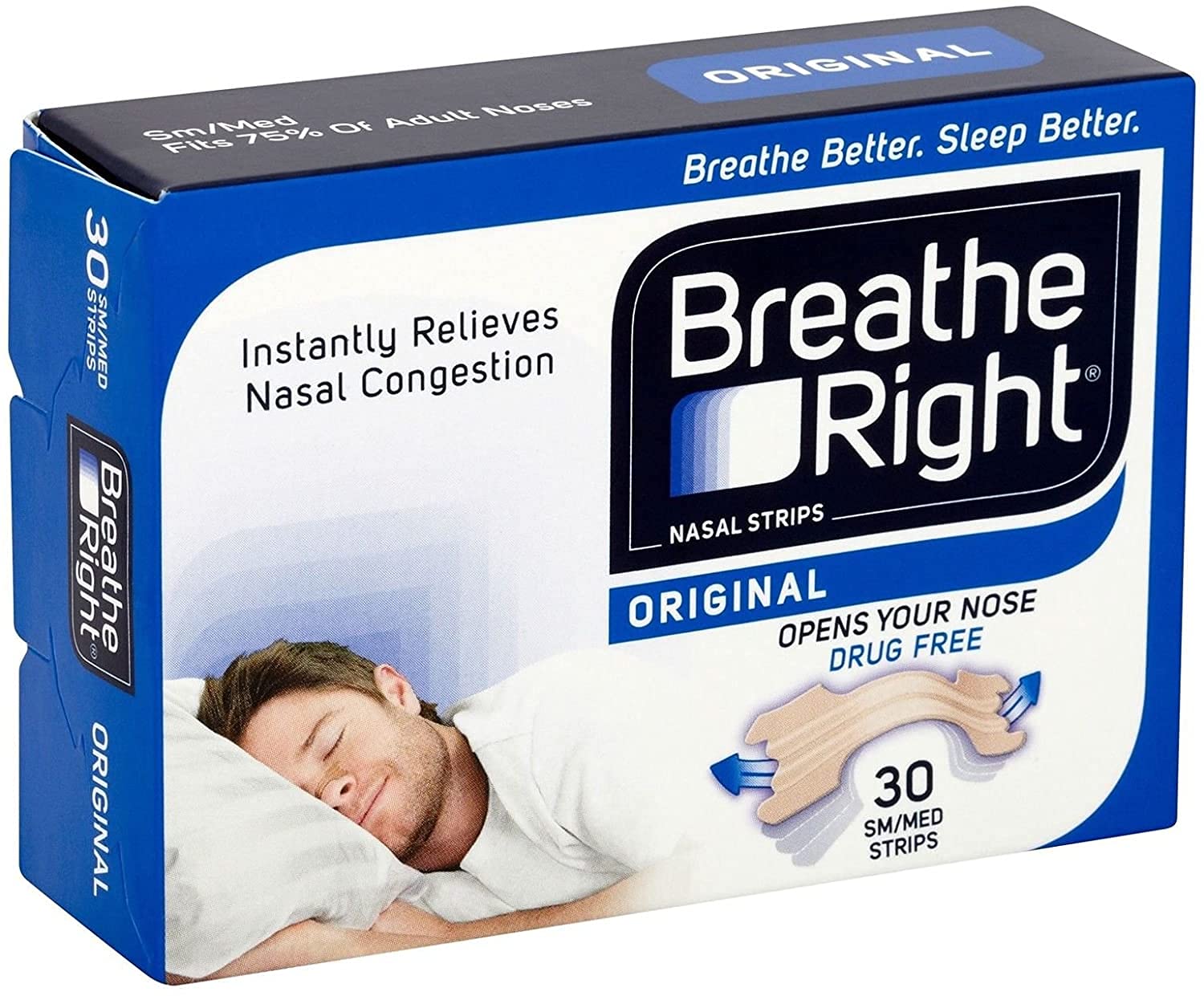 Breathe Right Nasal Strips, Stop Snoring Aids for Men & Women, Small/Medium Anti Snore Strips, Original Tan, 30 Strips