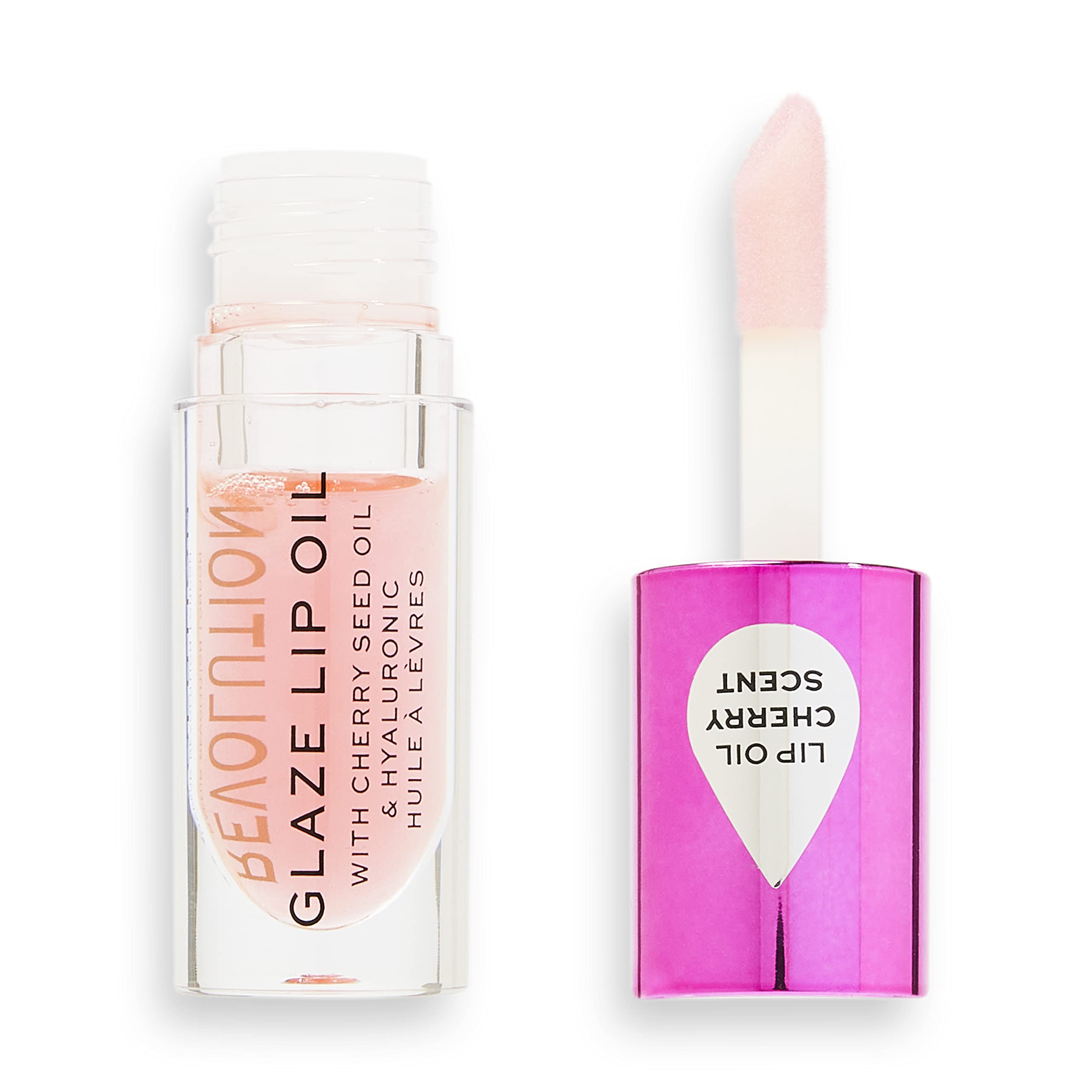 Revolution Beauty, Glaze Lip Oil, Hydrating & Nourishing Formula, Infused with Vitamin E & Hyaluronic Acid, Glam Pink, 0.15 Fl. Oz.