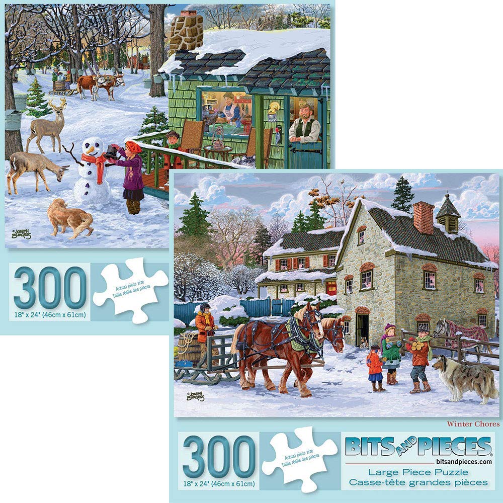 Bits and Pieces - Value Set of Two – 300 Piece Jigsaw Puzzles for Adults - Winter Collection 300 pc Large Piece Jigsaws by Joseph Burgess – 18" x 24"