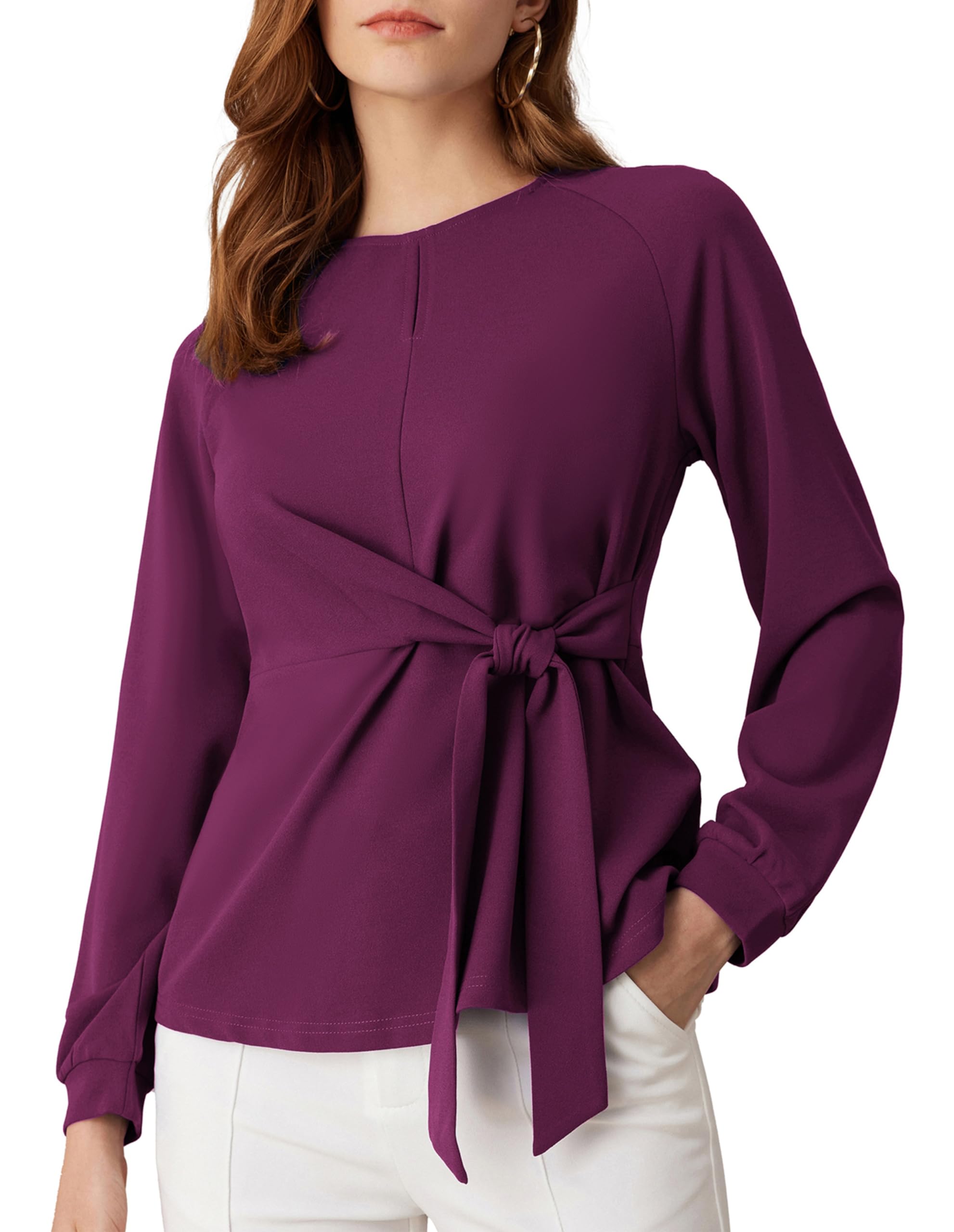 GRACE KARIN 2024 Women's Elegant Peplum Tops Tie Front Long Sleeve Shirts Dressy Casual Blouses Work Tunic Tops