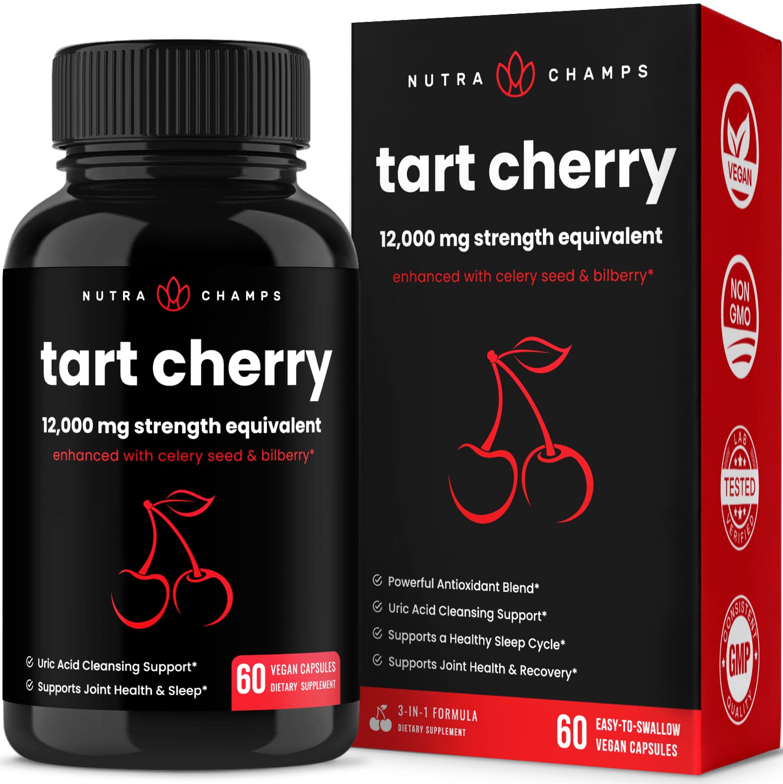 NutraChamps Inc. Cherry Juice Extract Powder Pills (1000mg,60 Vegan Capsules)