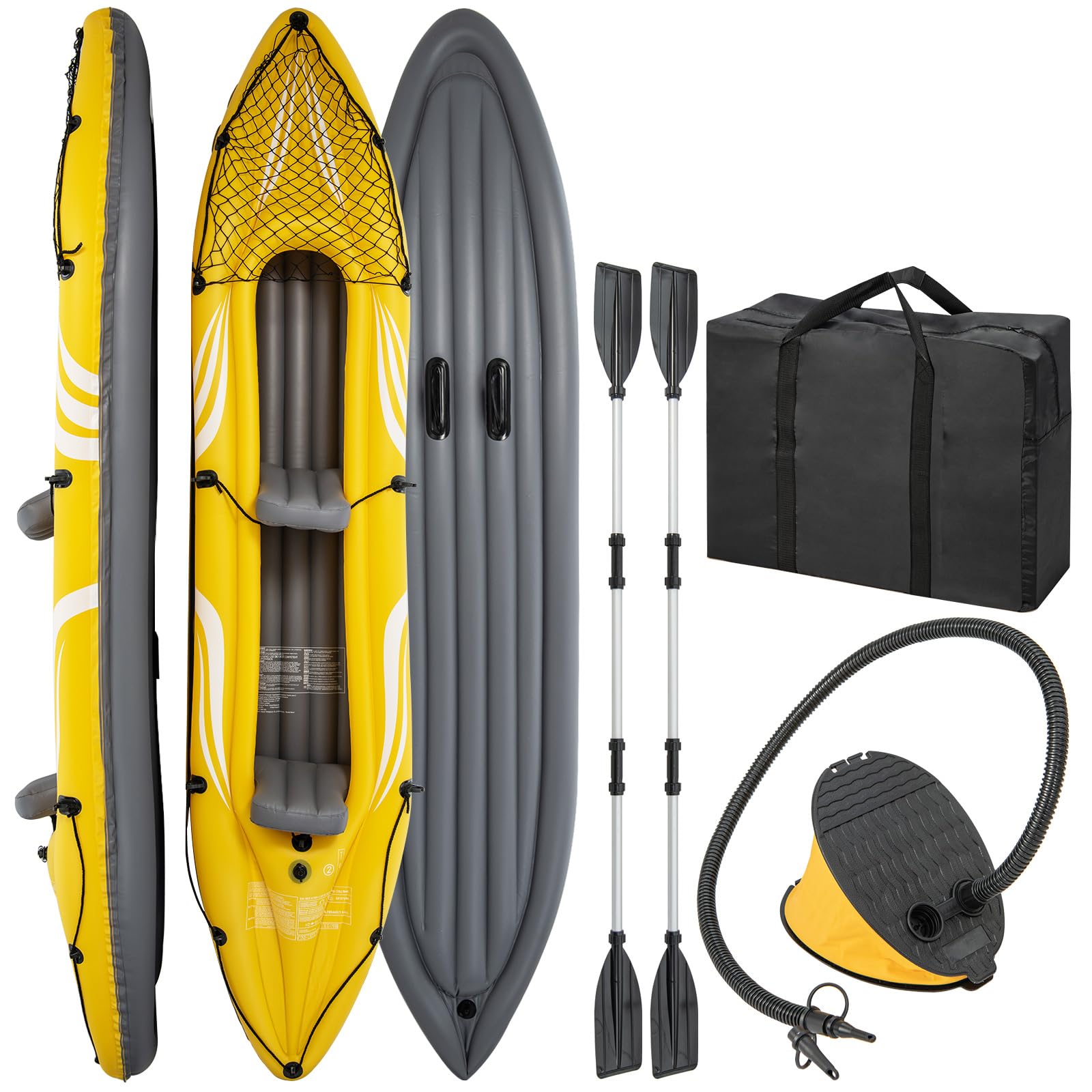 COSTWAY 2 Person Inflatable Kayak, Portable Sit in Canoe with Removable Seats, Aluminum Oars, Foot Pump and Carry Bag, Blow up Kayak Set for River Lake Islands