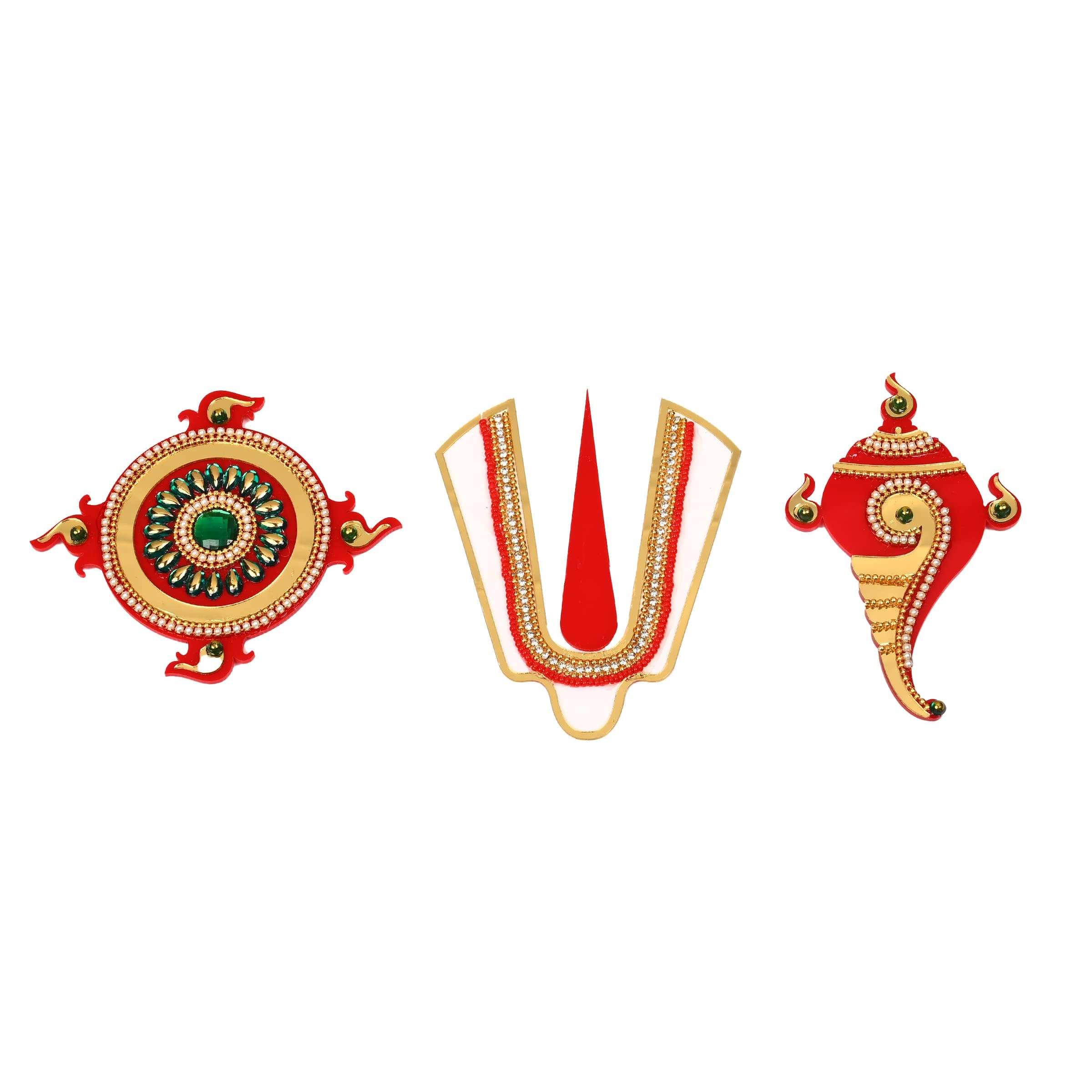 Decorative Shubh Labh Ganesh ji Shankh Chakra Namah of Lord Vishnu Tirupati Balaji Tilak Rangoli Sticker for Indian Traditional Door Wall Handcrafted Shubh Labh Main Door Temple Home Decor(Size:-4'')