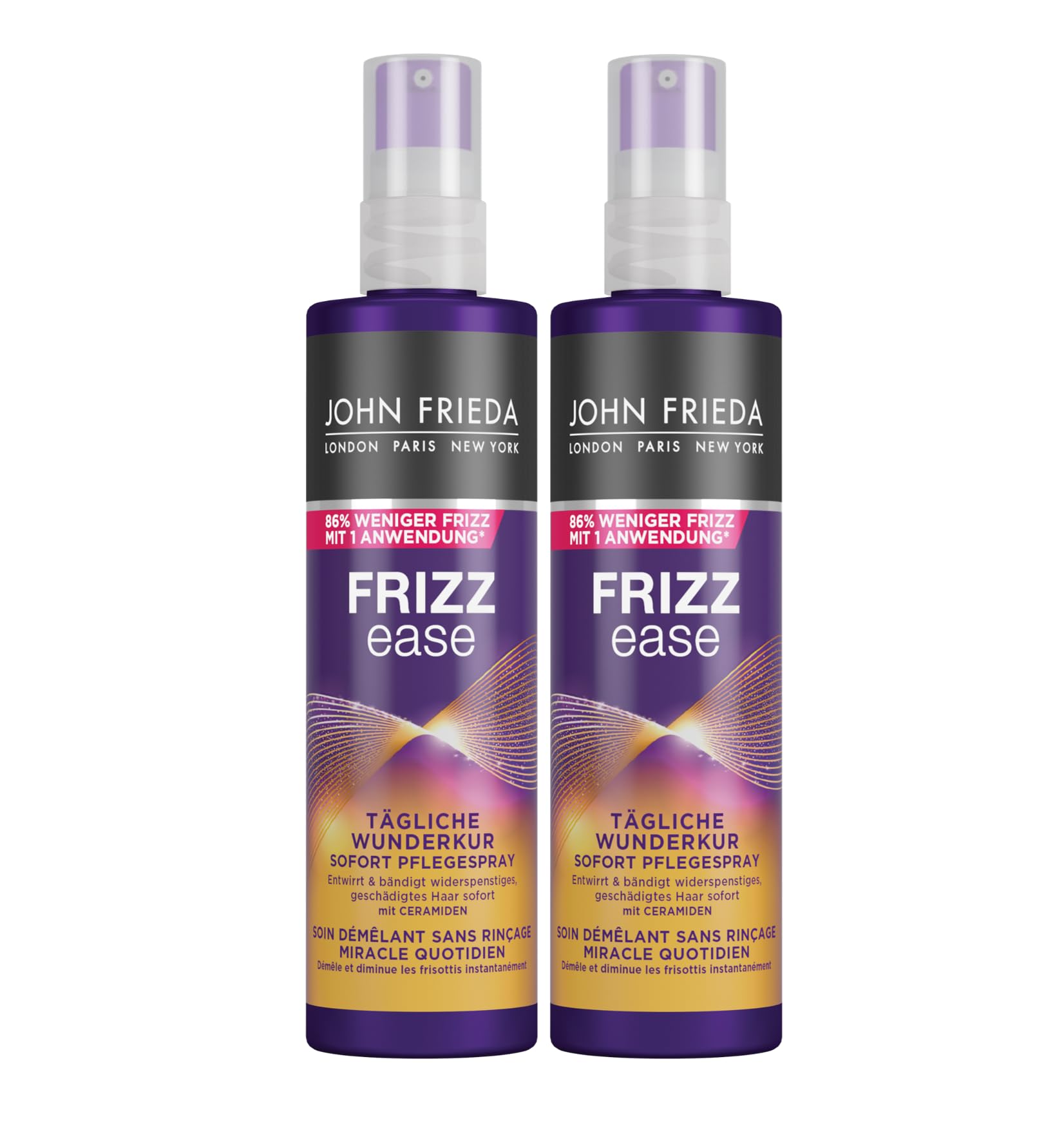 John Frieda Frizz Ease Daily Miracle Treatment Instant Care Spray – Pack of 2 (2 x 200 ml) – Value Pack – Nourishes & Detangles Unruly Hair – For Healthy-Looking & Visibly Repaired Hair