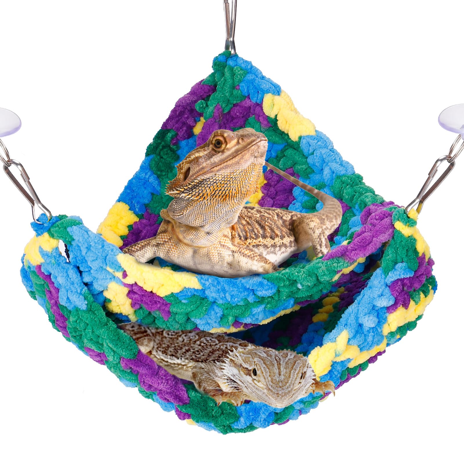 Reptile Hammock - Soft Double-Layered Bearded Dragon Hammock Swing Hanging Bed with Strong Suction Cups & Hooks, for Gecko Chameleon Small Reptiles, Triangular