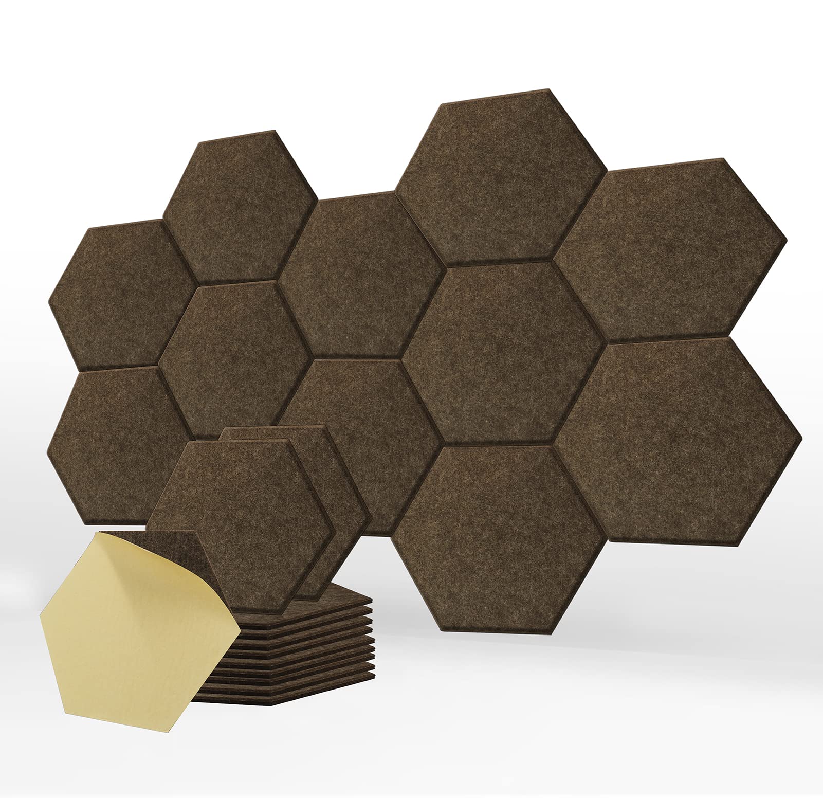 12 Pack Hexagon Acoustic Panels, 12" X 10" X 0.4" Self-adhesive Sound Proof Foam Panels Fireproof Soundproof Panels Absorbing Noise for Music Studio & Offices, Brown