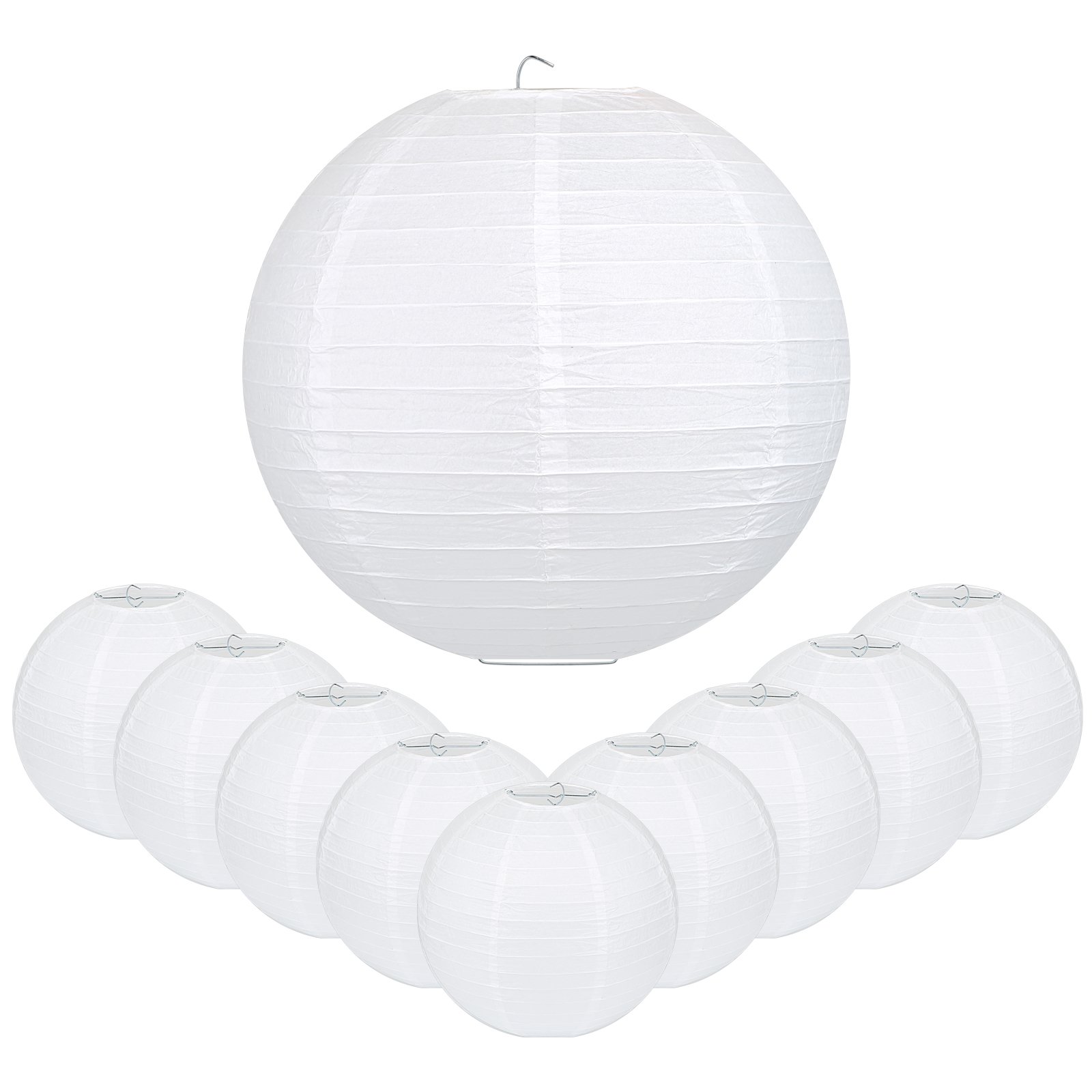 LIHAO 16 Inch White Round Paper Lanterns (10 Pack)