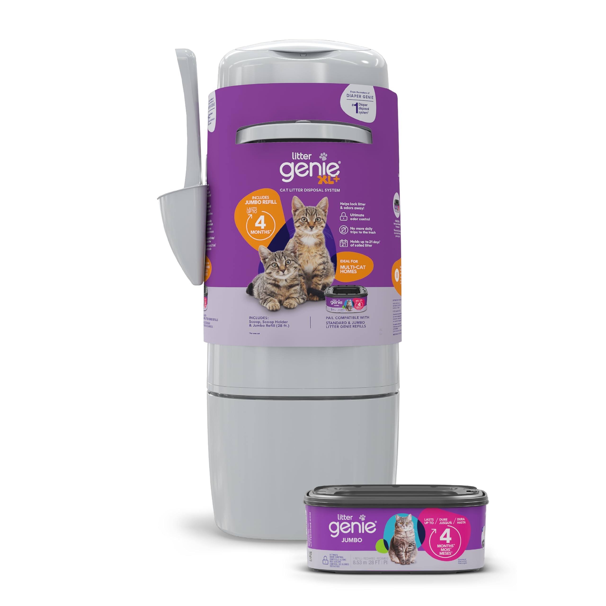 Litter GenieXL+ Pail | Cat Litter Waste Disposal System for Odor Control | Includes 1 Jumbo Refill Bag