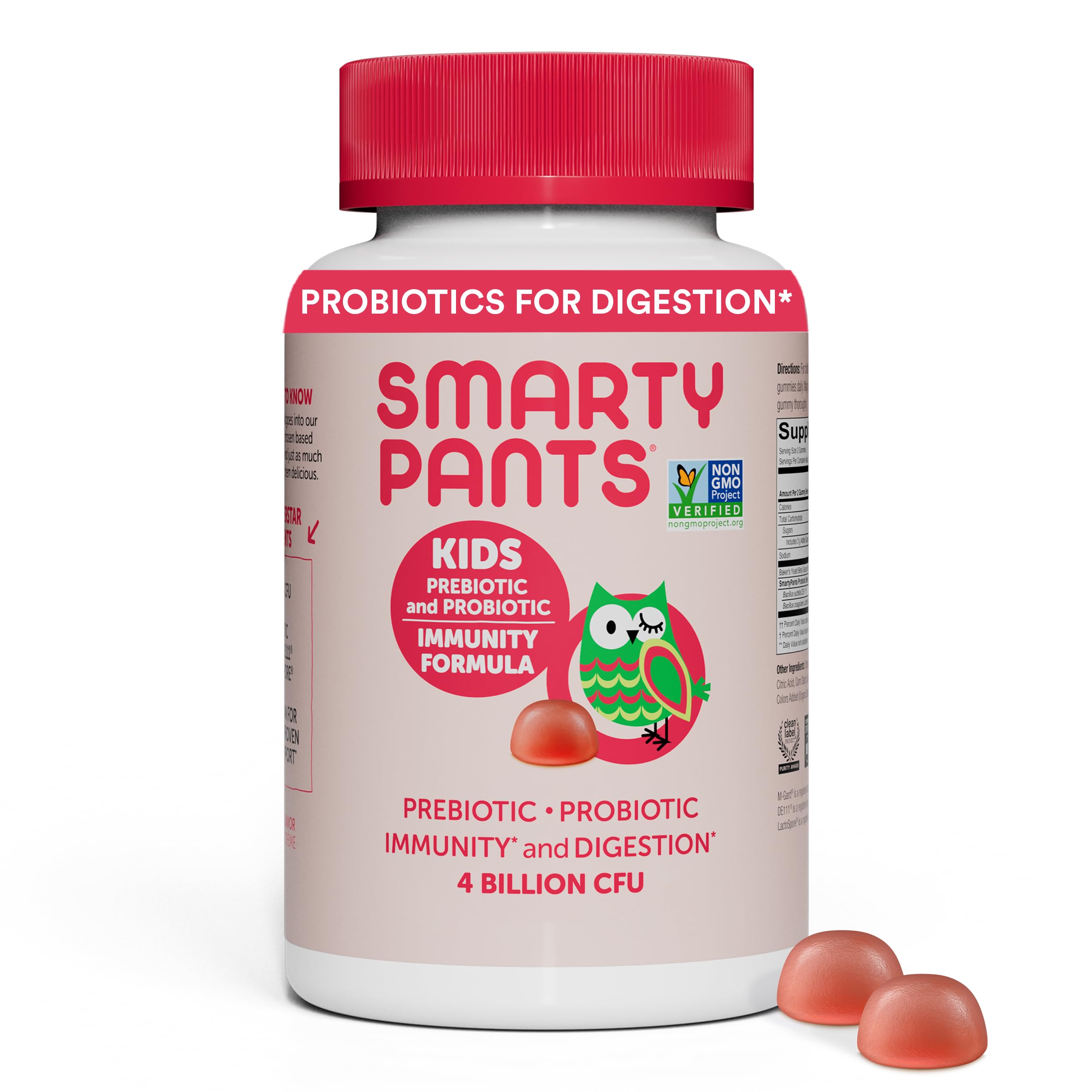 SmartyPants Kids Probiotic Immunity Gummies: Prebiotics & Probiotics for Immune Support & Digestive Comfort, Strawberry Crème Flavor, 60 Gummy Vitamins, 30 Day Supply, No Refrigeration Required