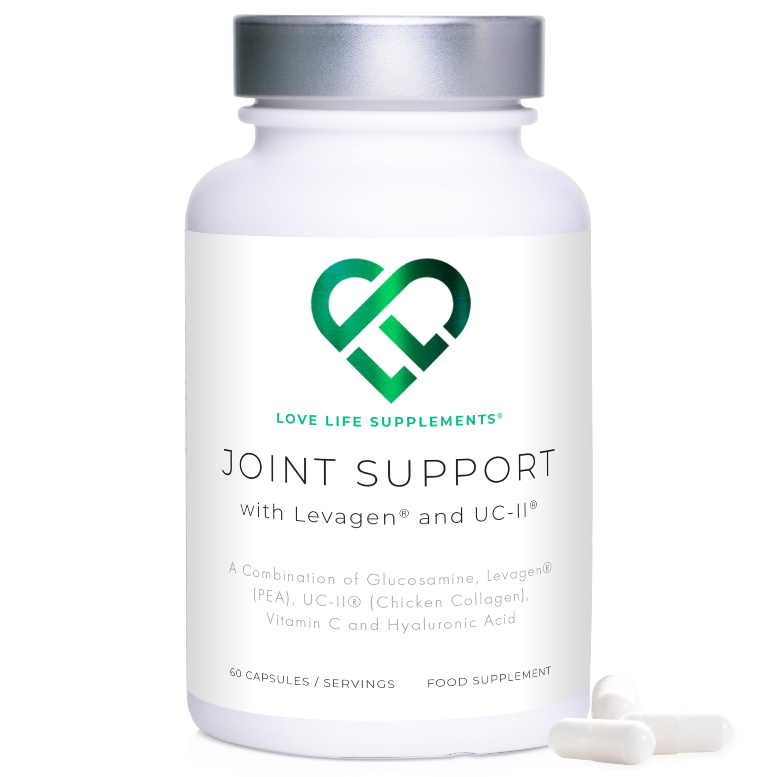 Joint Support, 2 Month Supply - 60 Capsules, with Glucosamine, Vitamin C, Hyaluronic Acid, Levagen® + UC-II® Chicken Collagen Type 2 for Joint Pain Relief, Joint Care Supplements for Men & Women