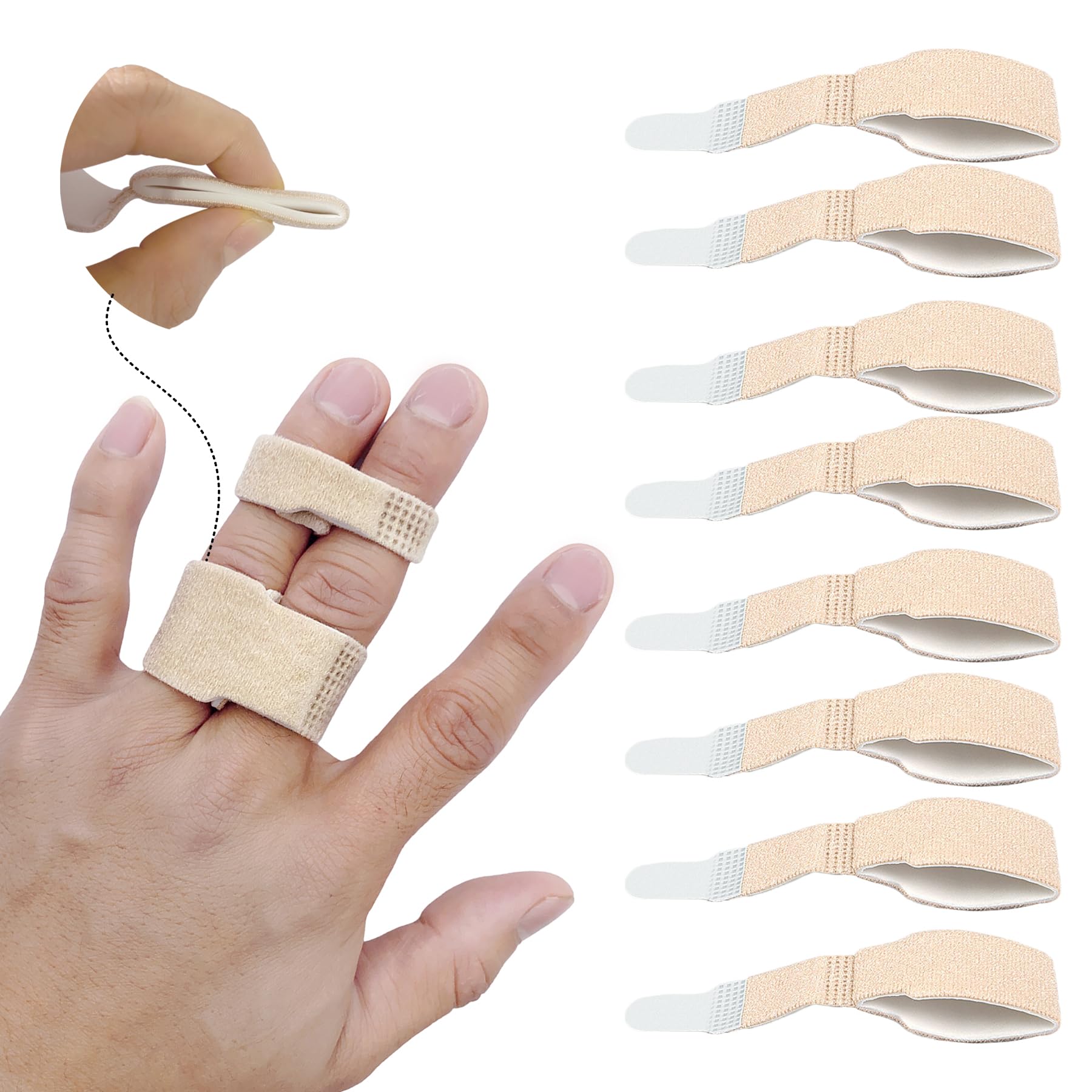 Jrery-KEY Buddy Straps for Fingers Reusable & Washable - 8 Pack Hook and Loop Buddy Tape Finger Straps with Padding for Injured Finger Relief and Support - Easy to Use