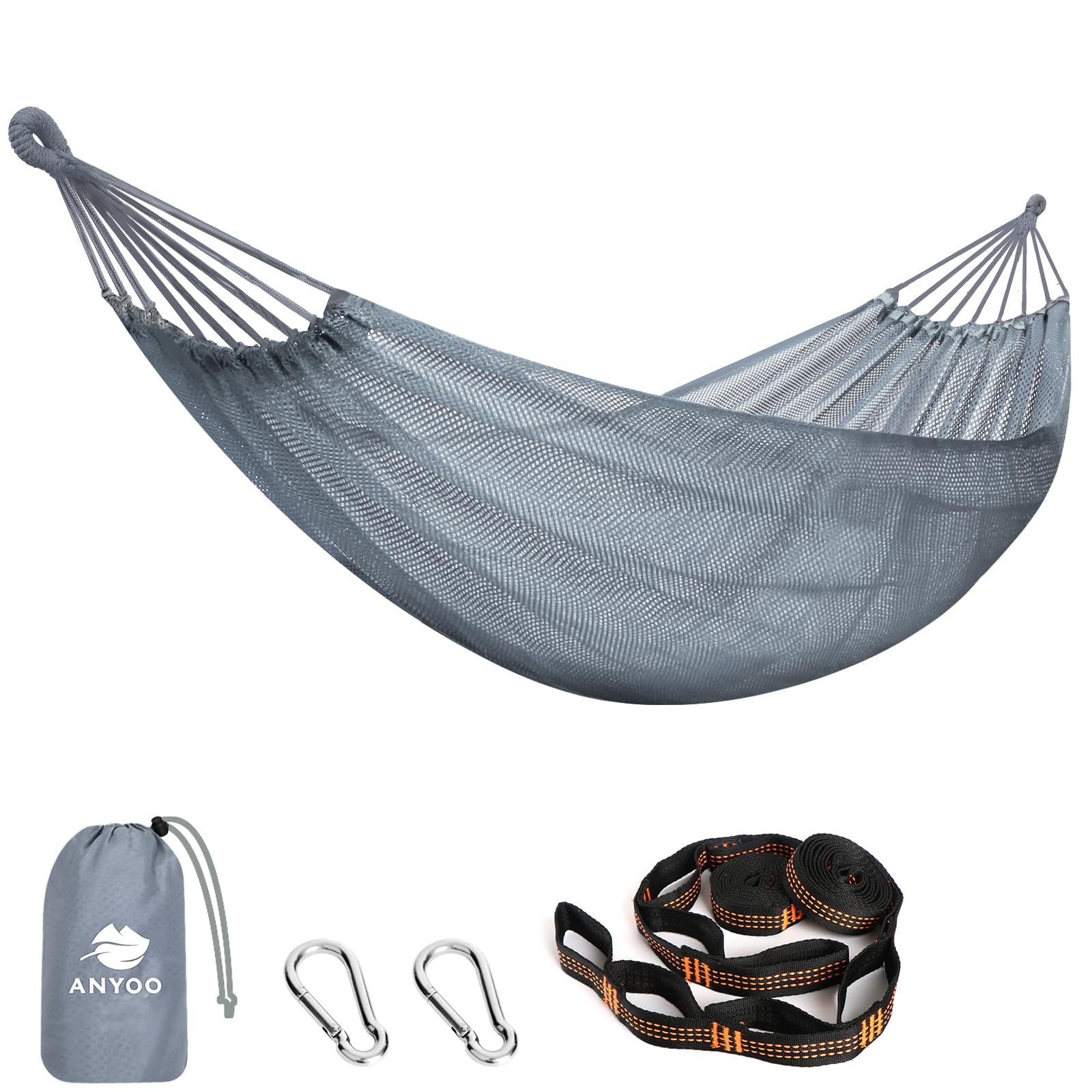 AnyooLarge Net Hammock 320 x 150 cm, Breathable Cool Mesh Hammock with Tree Straps Kits for Outdoor Camping Garden Backyard Patio Hiking Backpacking