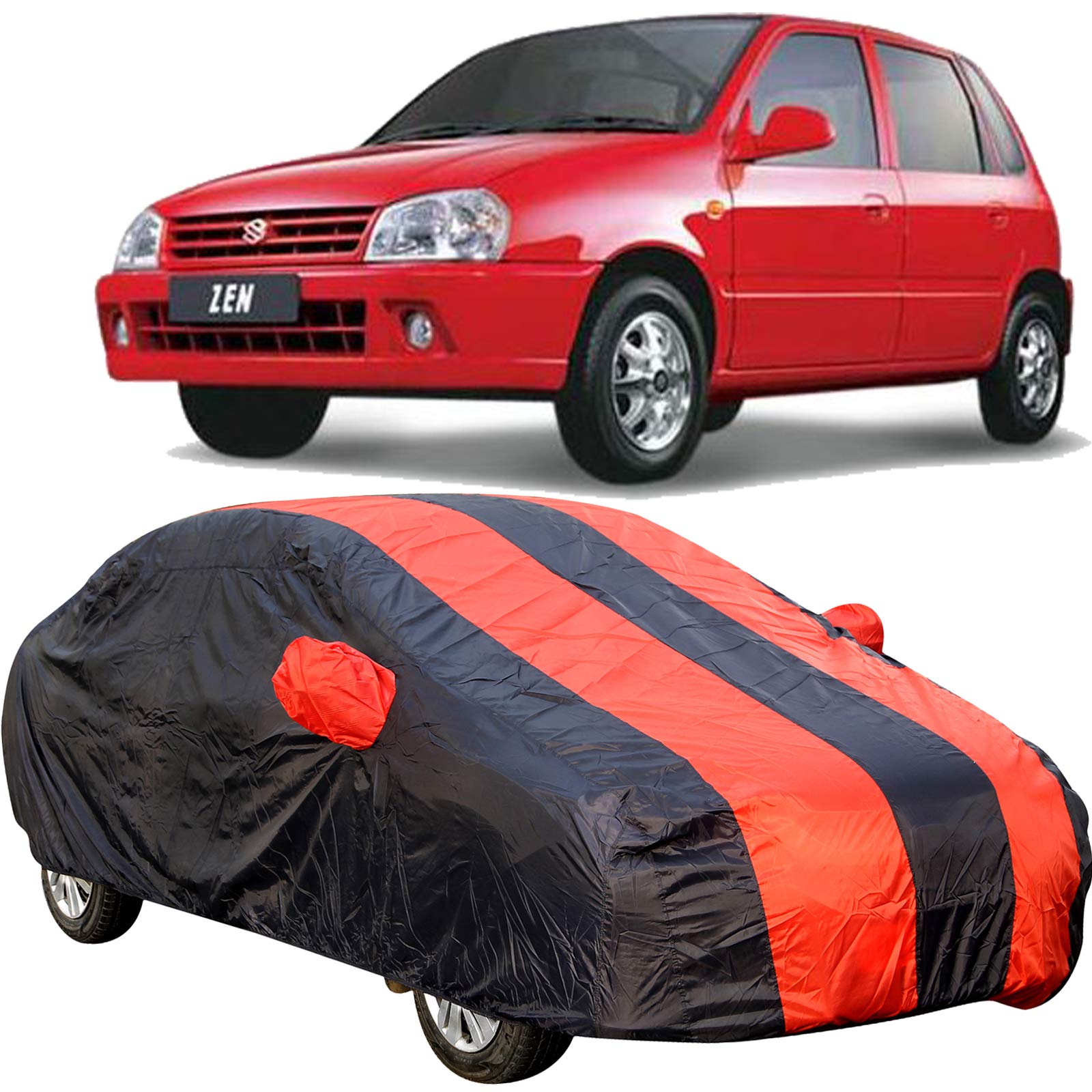 The AutoStory190T Water Resistant Car Body Cover Suitable for Maruti Zen Old Model with Mirror Pockets (Red/Navy Blue)