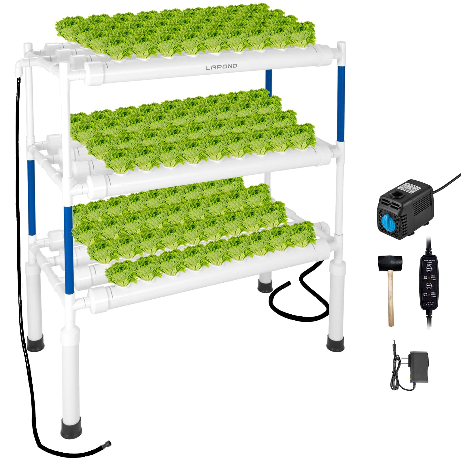 Upgraded Hydroponics Growing System Kit,108 Plant Sites 3 Layers Food-Grade PVC-U Pipes Hydroponic Grow Kit Gardening System for Vegetables,Fruits,Herb