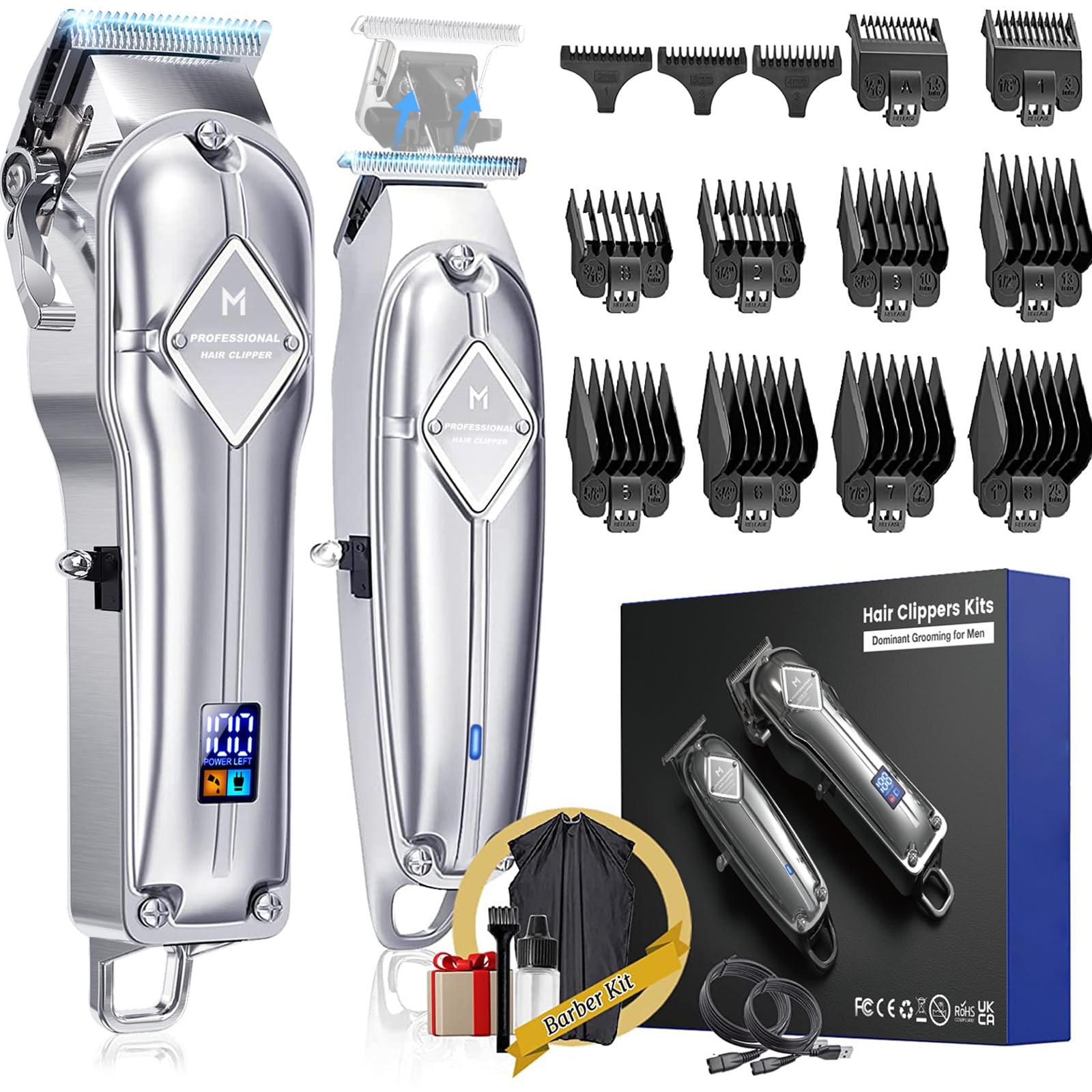 Limural PRO Professional Hair Clippers and Trimmer Kit for Men - Cordless Barber Clipper + T Blade Trimmer, Complete Hair Cutting Kits with 13 Fading Guards, LED Display, Taper Lever & 5 Hrs Runtime