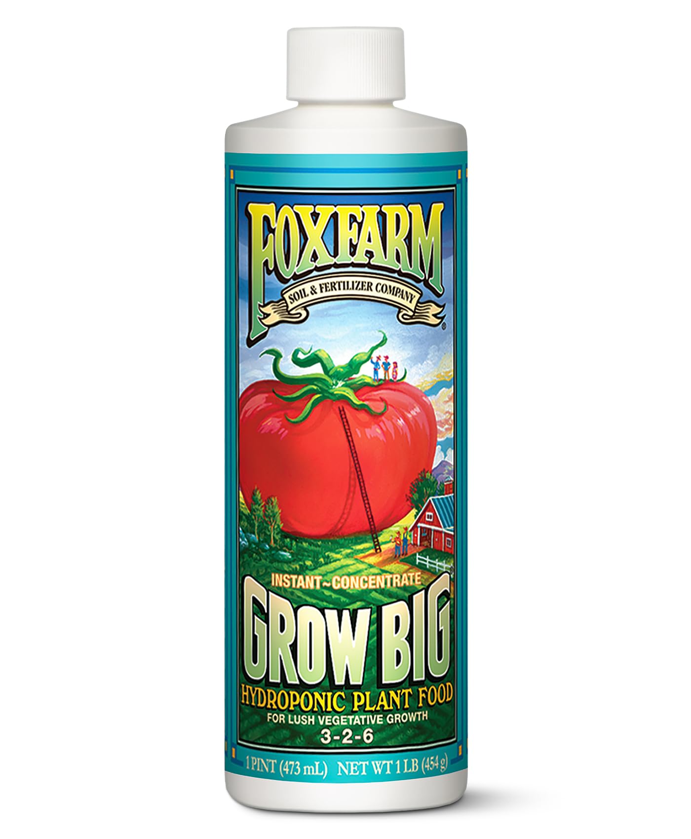 FoxFarmGrow Big Hydro Organic Liquid Fertilizer, Plant Food with Micro Nutrients for Hydroponic Systems - Enhances Vegetative Growth, Flowering, and Fruiting - pH Adjustable, NPK 3-2-6 (Pint)