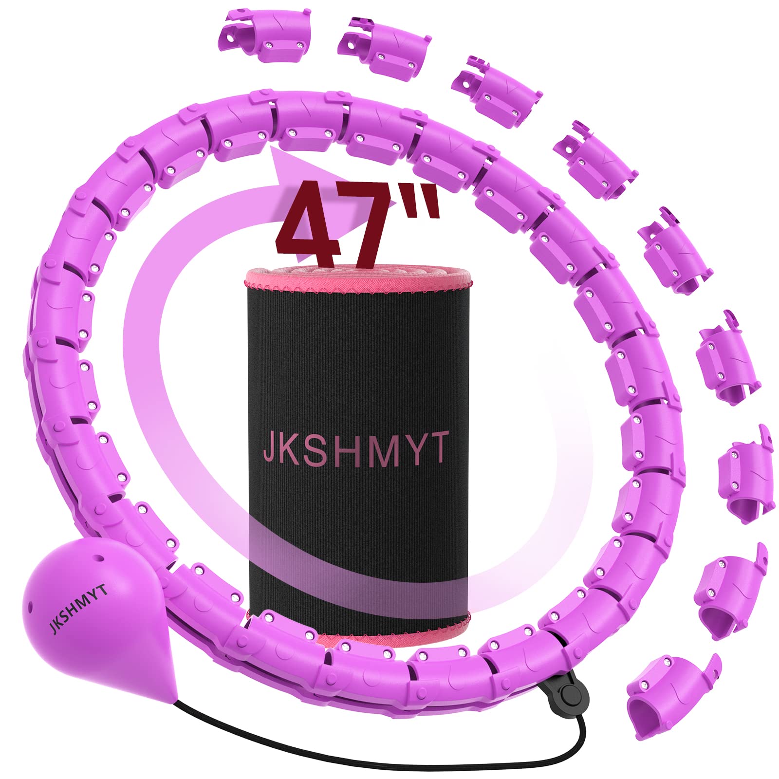 JKSHMYT Smart Weighted Fit Hoop Plus Size for Adults Weight Loss, Hula Circle-2 in 1 Infinity Fitness Hoop, 24 Links Detachable & Size Adjustable, with Ball Auto Rotate 360 Degree for Kids and Women