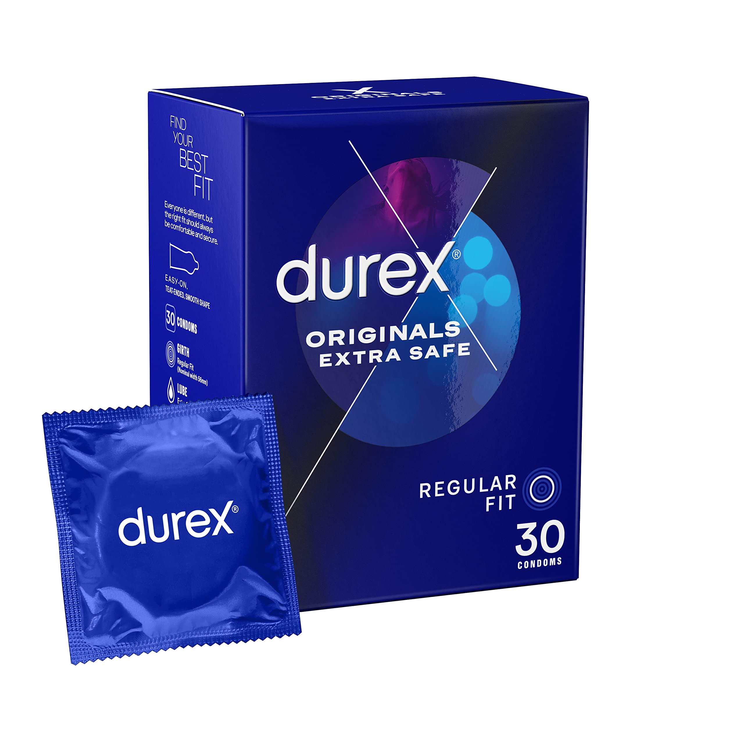 DurexOriginals Extra Safe, Regular Fit, 30 Condoms, Extra Lubricated, Natural Latex