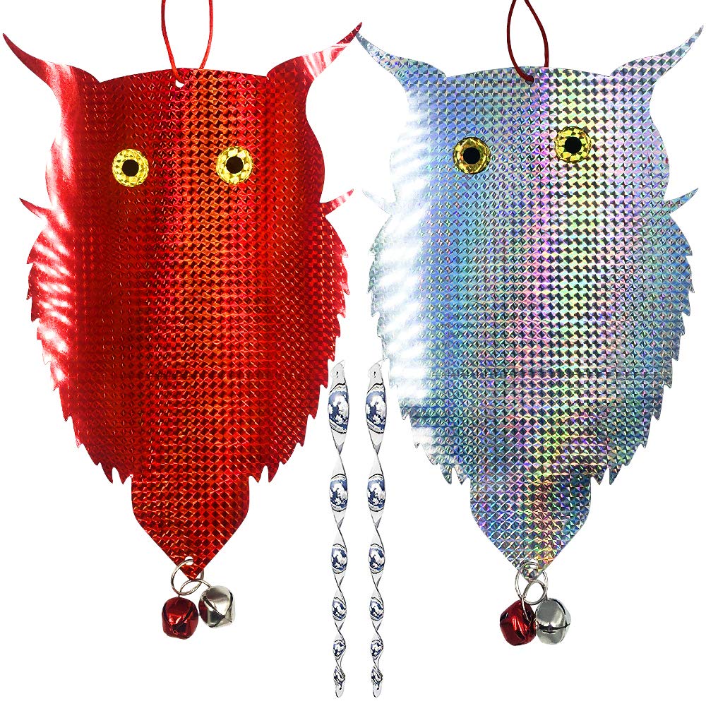 JHuuu Owl Bird Repellent Control Scare Device, 2021 Upgrade Bird Repellent Scare Bird Deterrent Holographic Reflective Woodpecker Deterrent To Scare Birds/Squirrel/Woodpeckers Away From Your Garden