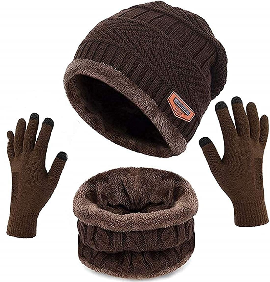 DESI CREED Winter Knit Beanie Cap Hat Neck Warmer Scarf and Woolen Gloves Set for Men & Women (3 Piece)