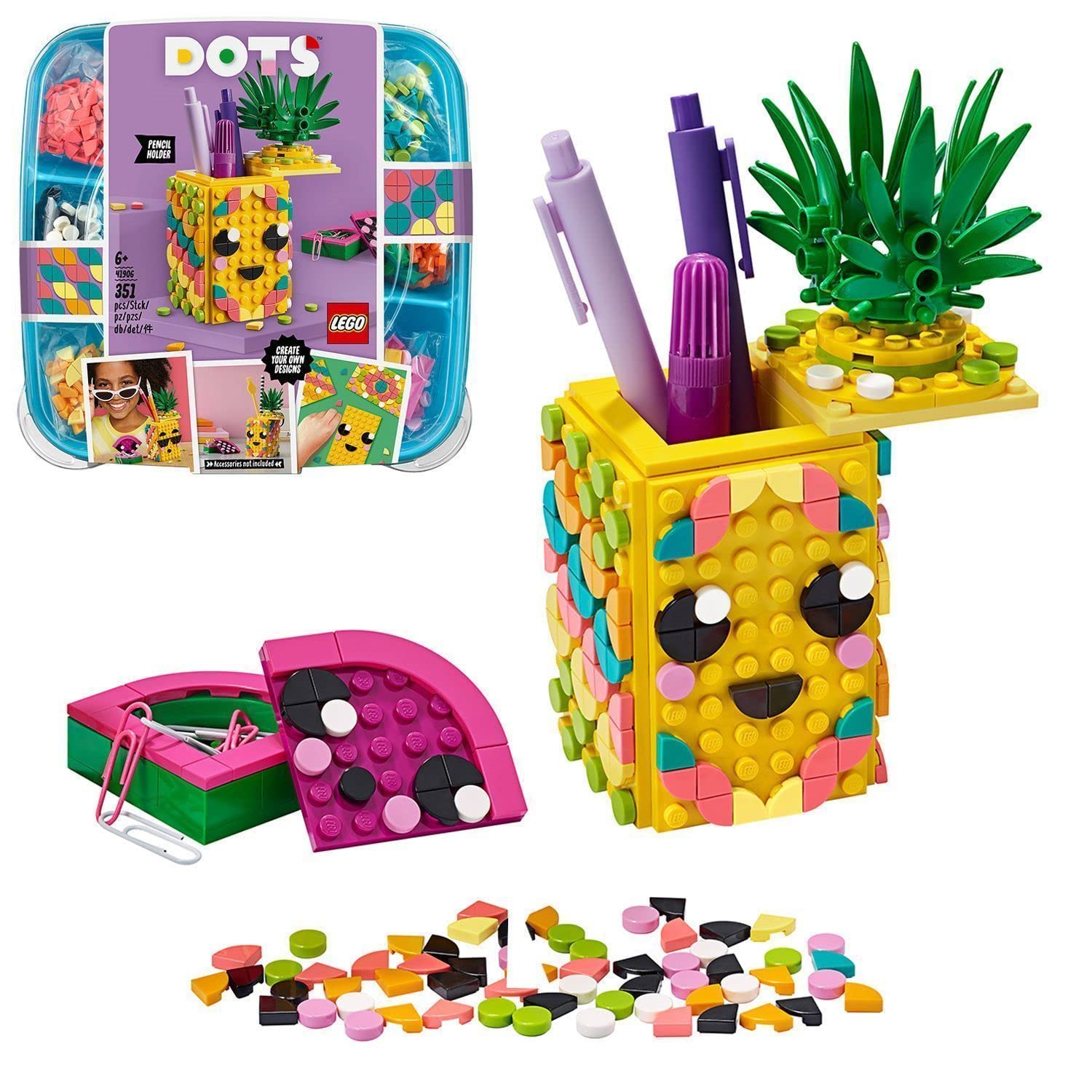 LEGO DOTS Pineapple Pencil Holder, DIY Desk Accessories Decorations Set, Art and Craft for Kids 41906