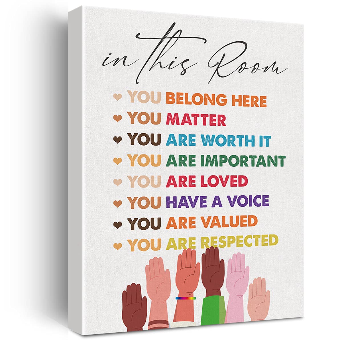 Inspirational Diversity Wall Art in This Room Watercolor Canvas Painting Prints for Classroom Office Wall Decor Framed Equality Artwork Gifts(12x15 Inch)