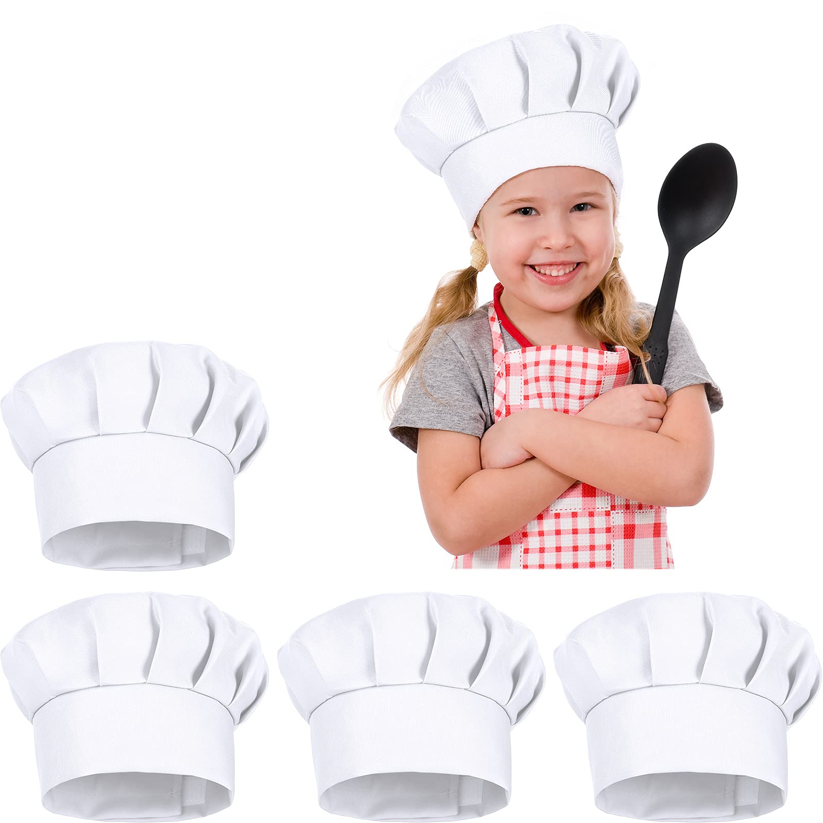 Syhood 4 PCS Adjustable Kids Chef Hat Chef Toques Cooking Baker Chef Cap for Aged 2-5 (White)