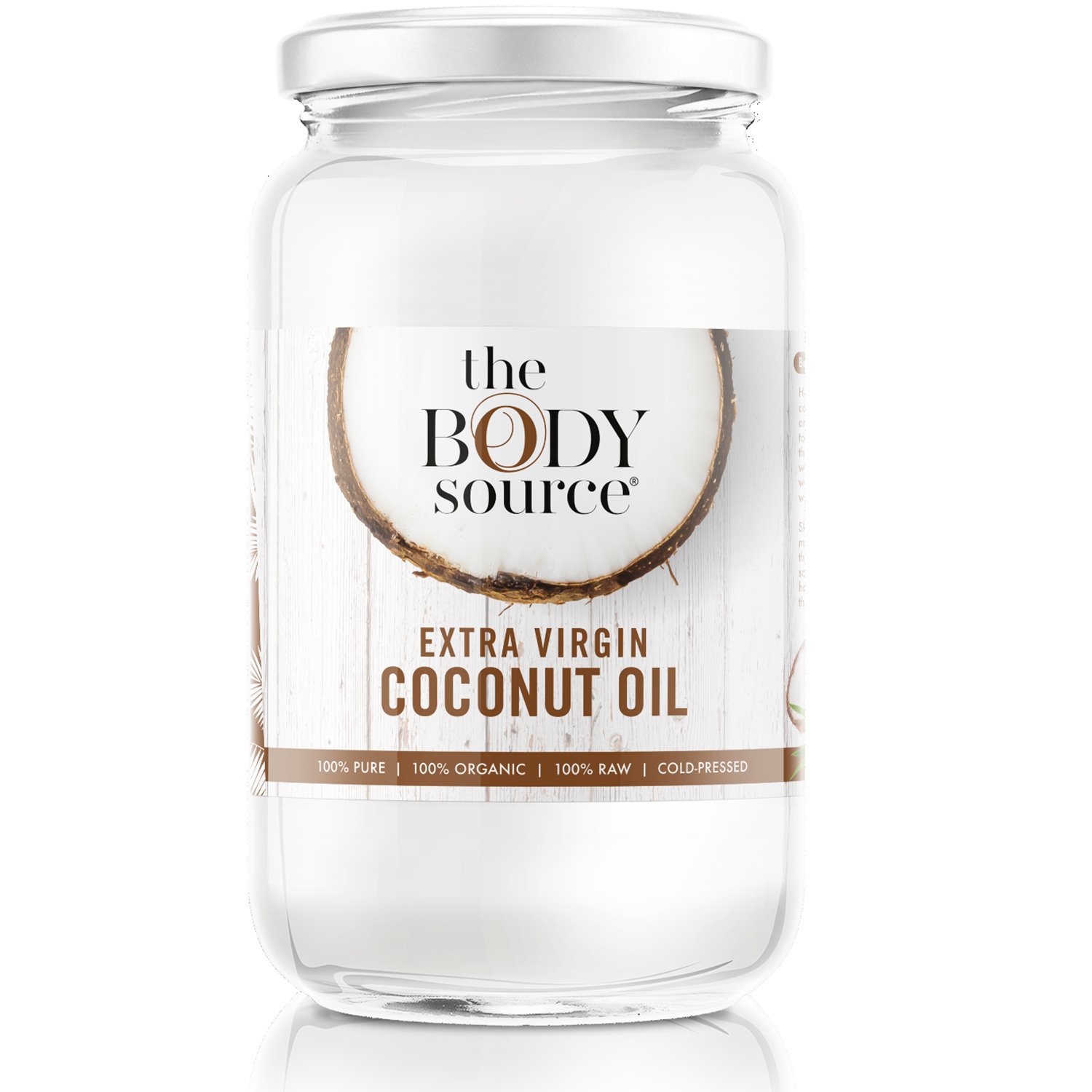 The Body Source 1 Litre Extra Virgin Coconut Oil (Cold Pressed) - Raw and Certified Organic for Cooking, Baking, Skin Moisturiser & Hair Conditioner