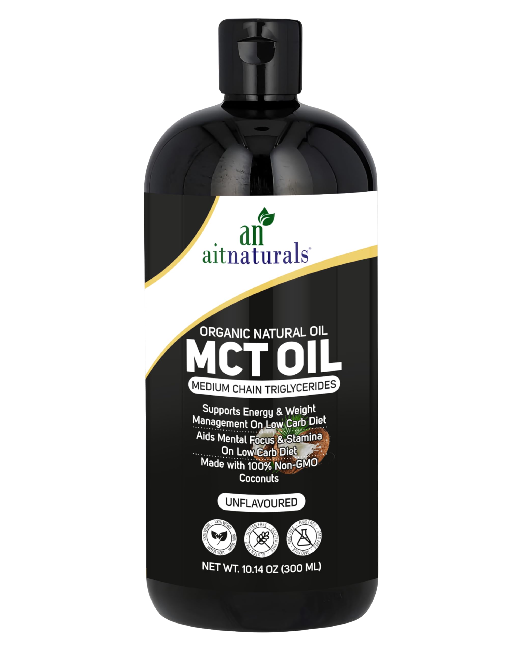 aitnaturalsOrganic MCT Oil from Coconuts | Non-GMO Keto Fuel for Brain & Body Supports Energy | for Keto & Paleo Diet Friendly | Perfect in Coffee, Smoothies & Salad