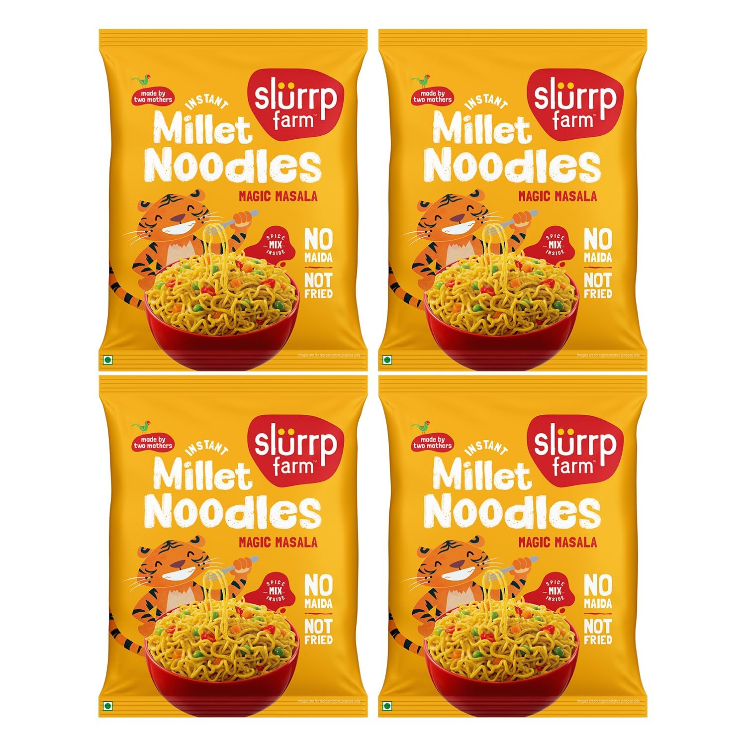 Slurrp Farm No Maida, No MSG Instant Noodles | Magic Masala | Not Fried, Millet Noodles, 4 X 57 g