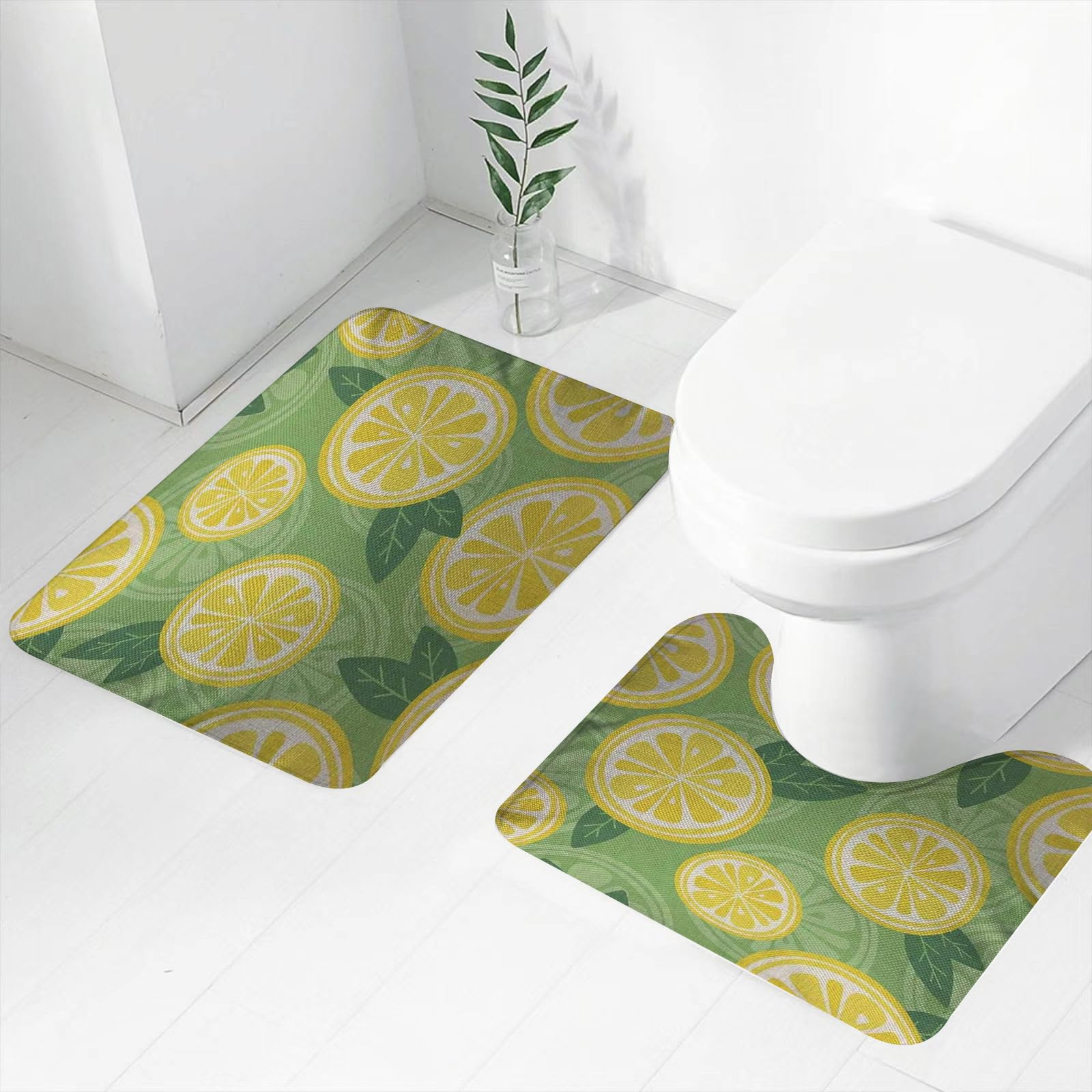 DHAEY Non Slip Kitchen Mats - Runner Carpet Set Of 2Fresh Lemons Colorful Citrus Fruits Printed Absorbent Long Area Rug - Soft Washable Indoor Floor Mats For House Sink Office