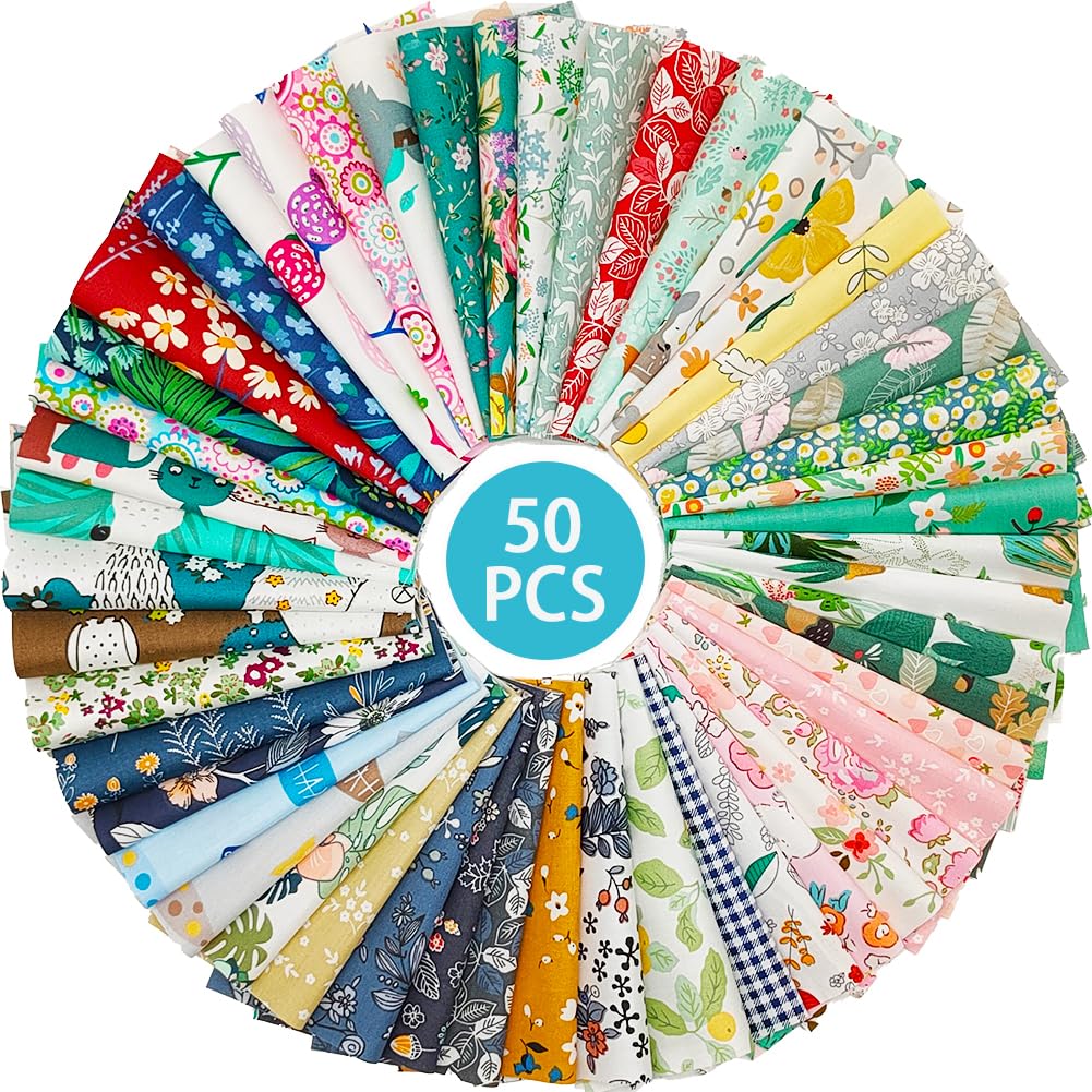 Fabric, 50 pcs/lot Top Cotton 8" x 8" (20cm x 20cm) Squares Patchwork, Precut Multi-Color and Different Pattern for Sewing Quilting Crafting, Home Party Craft Fabric DIY Sewing Mask