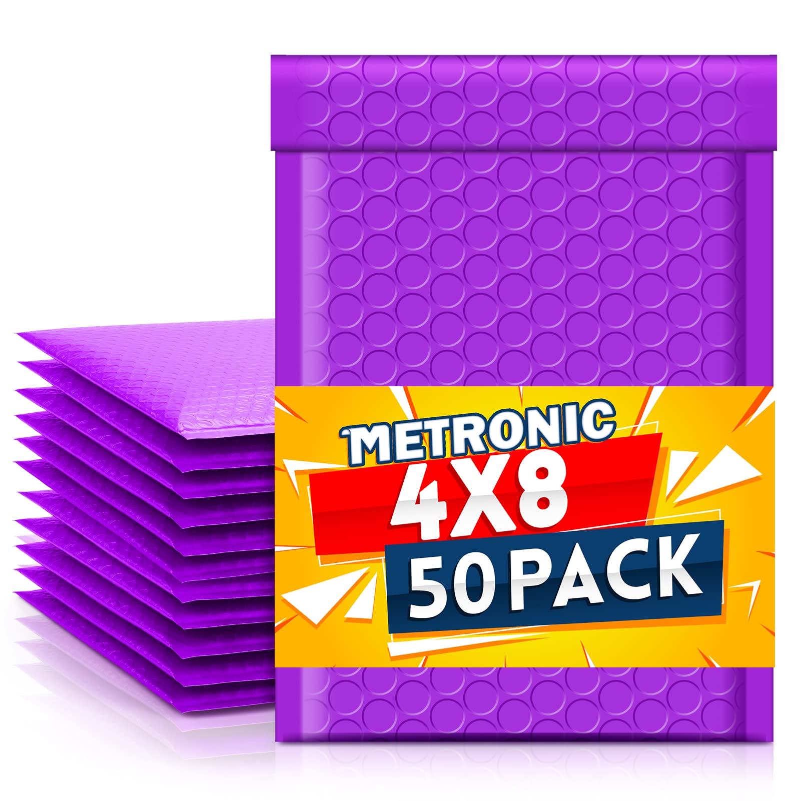 Metronic 4x8 Inch Bubble Mailer 50Pack, Self-Seal Shipping Bags, Waterproof Padded Envelopes, Cushioning Mailing bags for Shipping, Packaging, Small Business, Violet, Bubble Mailers Usable Size 4x7