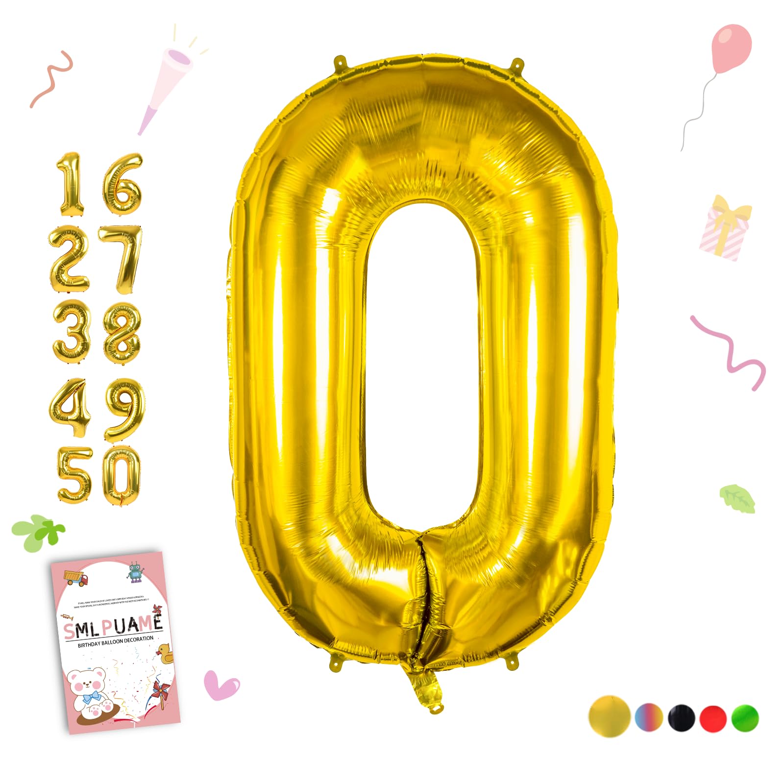 Smlpuame 40 inch Number Balloon 0-9 Gold Large Number 0 Balloons,Digital Balloons for Birthday Party Celebration Decorations Supplies, Helium Foil Number Balloons for Wedding Anniversary