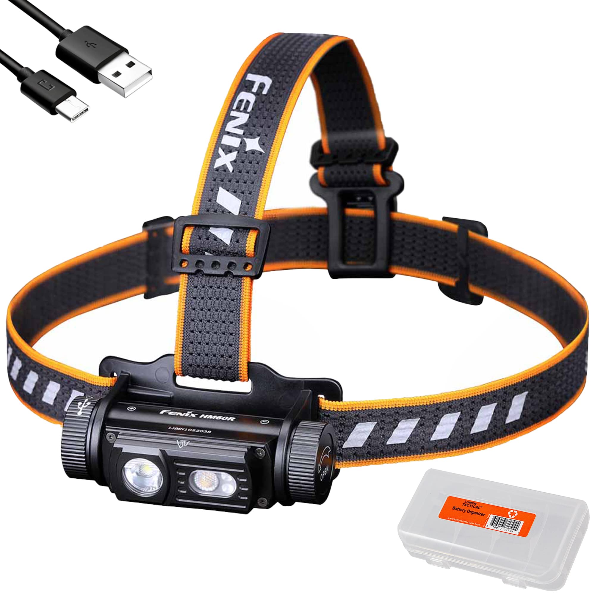 FenixHM60R Headlamp, 1300 Lumen USB-C Rechargeable with Flood Light, Red Light and LumenTac Organizer