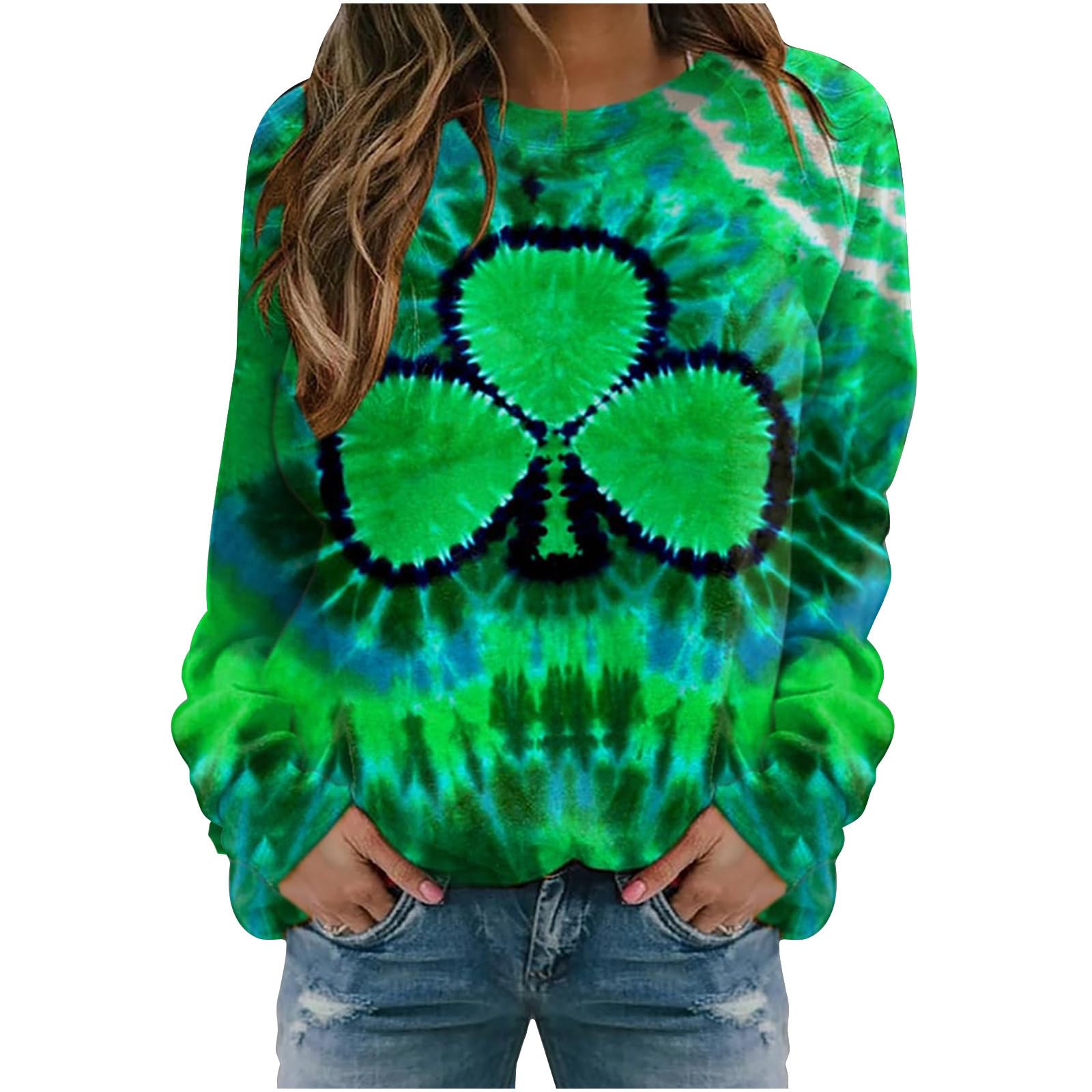 SMIDOWSt Patricks Day Shirt Women Funny 3D Print Tops Plus Size Long Sleeve Round Neck T Shirt Tshirts Dressy Trendy