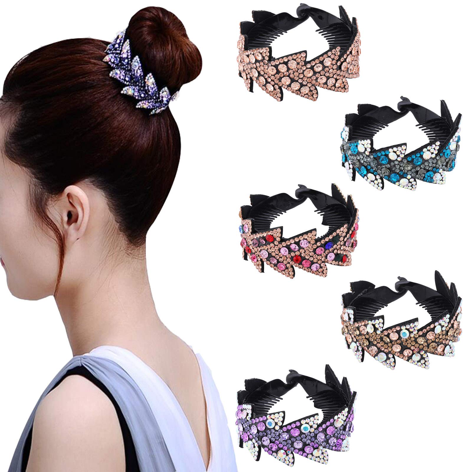 AWAYTR Rhinestone resin hair clip - 5Pack Half-balloon Expanding Hairpin Hair Claws Hair Bun Holders Accessories For Women(5 COLOR)