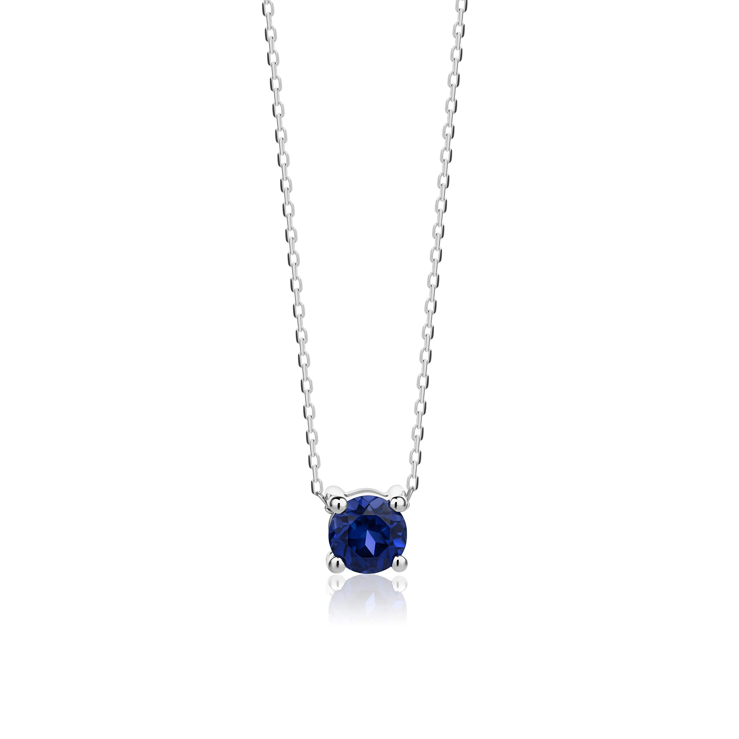 Women Jewelry 14K (585) Necklaces White Gold Round Sapphire Pendant on 17.7" 14K White Gold Anchor Chain