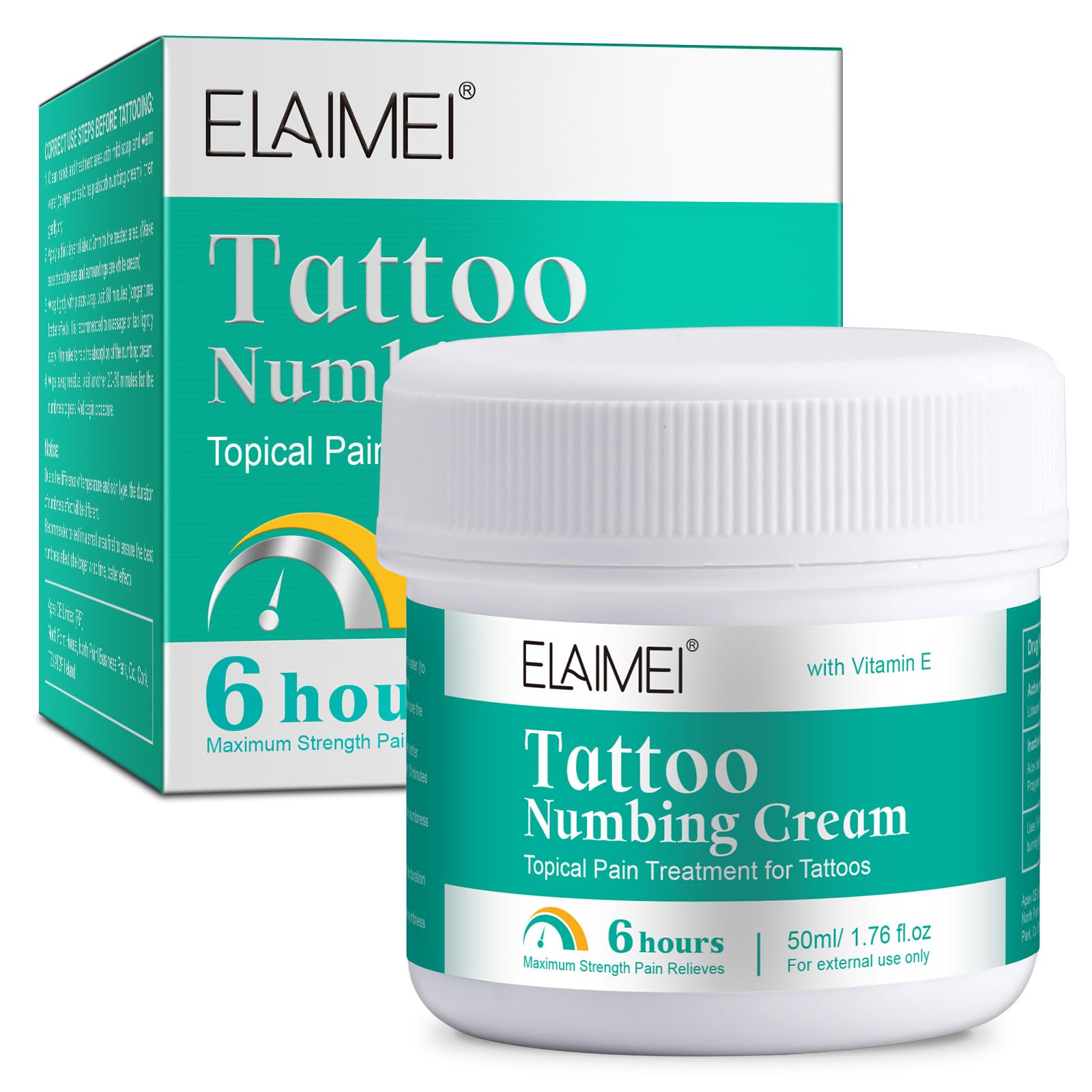 NIFEISHI Tattoo Numbing Cream Before Tattoo, 6-8 Hours Maximum Strength Painless Tattoo Numbing Cream for Tattoos with Aloe Vera, Vitamin E, Lecithin 2.12 FLoz