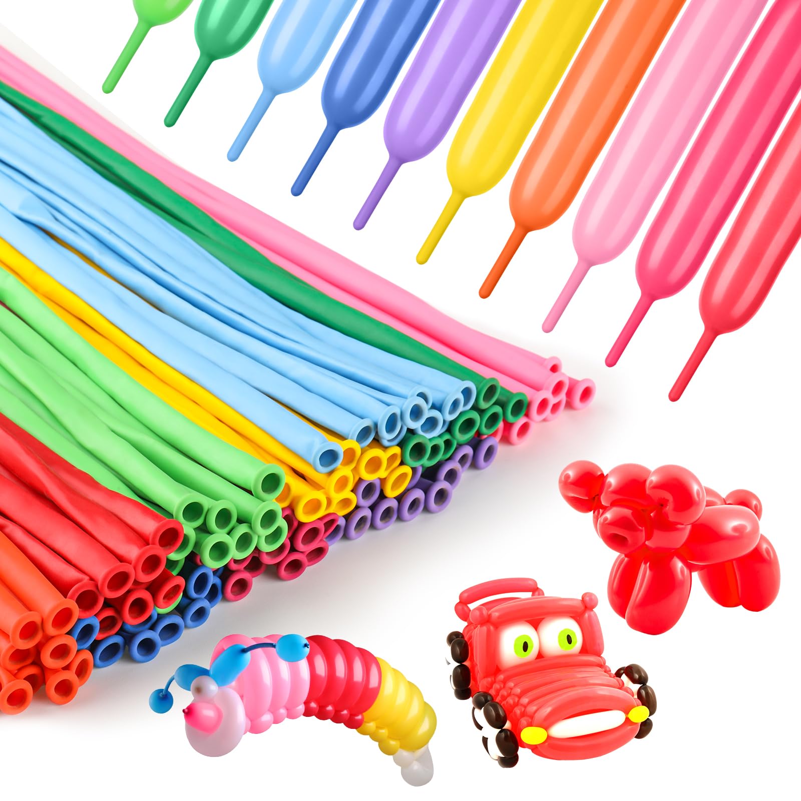 100Pcs 260 Balloons Rainbow Long Balloons for Balloon Garland Thickening Long Skinny Latex Balloons for Tying Twisting Animals Modeling Christmas Birthday Wedding Party Decor(Colorful long balloons)