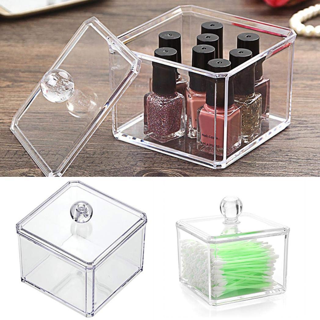 TeDUnaxxme Empty Storage Case Transparent Acrylic Cotton Swab Cosmetic Jewelry Box with Lid - Transparent