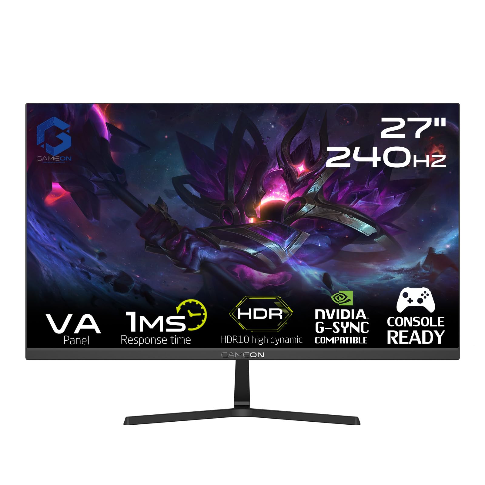 GAMEON GOESP27240VA E-sports Series, Black Gaming Monitor 27 Inch, 1920x1080p FHD VA Panel, 240Hz Refresh Rate, 1ms Response Time, Adjustable Stand