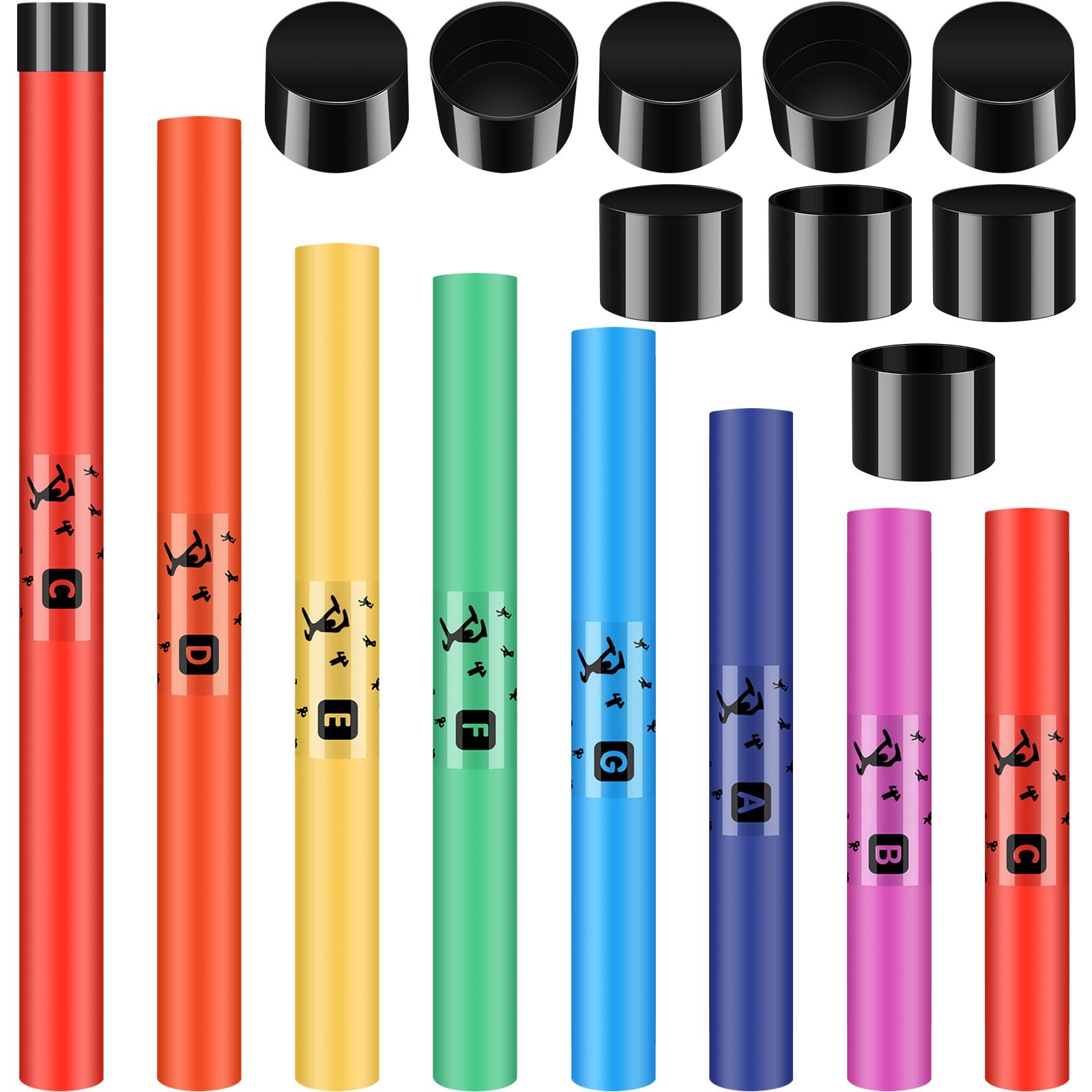 Silipull 8 Pcs Musical Sound Tube Percussion Tube Set with Percussion Caps Music Instruments for Outdoor Classroom