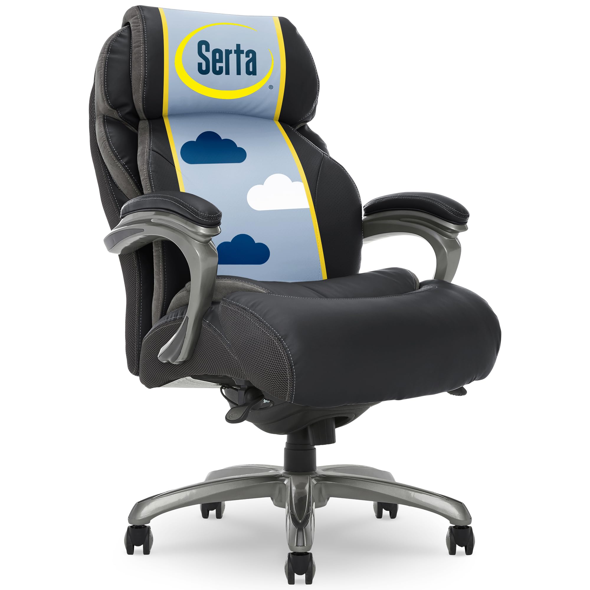 Serta Jackson Big and Tall Executive Office Chair with AIR Technology and Smart Layers Premium Elite Foam, Supports up to 350 Pounds, Bonded Leather, Black