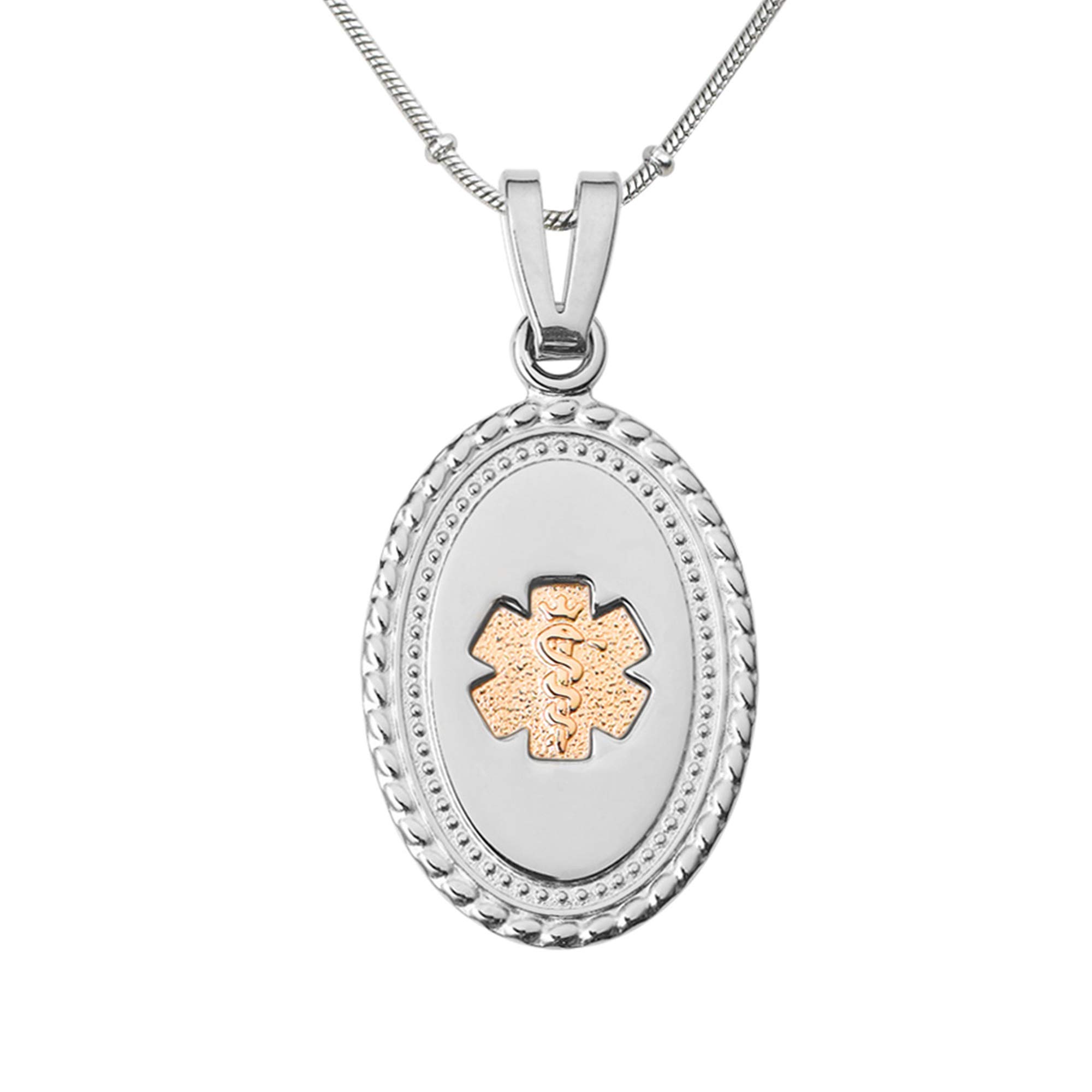 Deep Custom Laser Engraved Stainless Steel Medical Alert Necklace for Women, Premier Disc PVD G/S Tag Medical ID Necklace, Medical Pendant Tag w/Free Engraving -20/24/28" Chain -Color Options