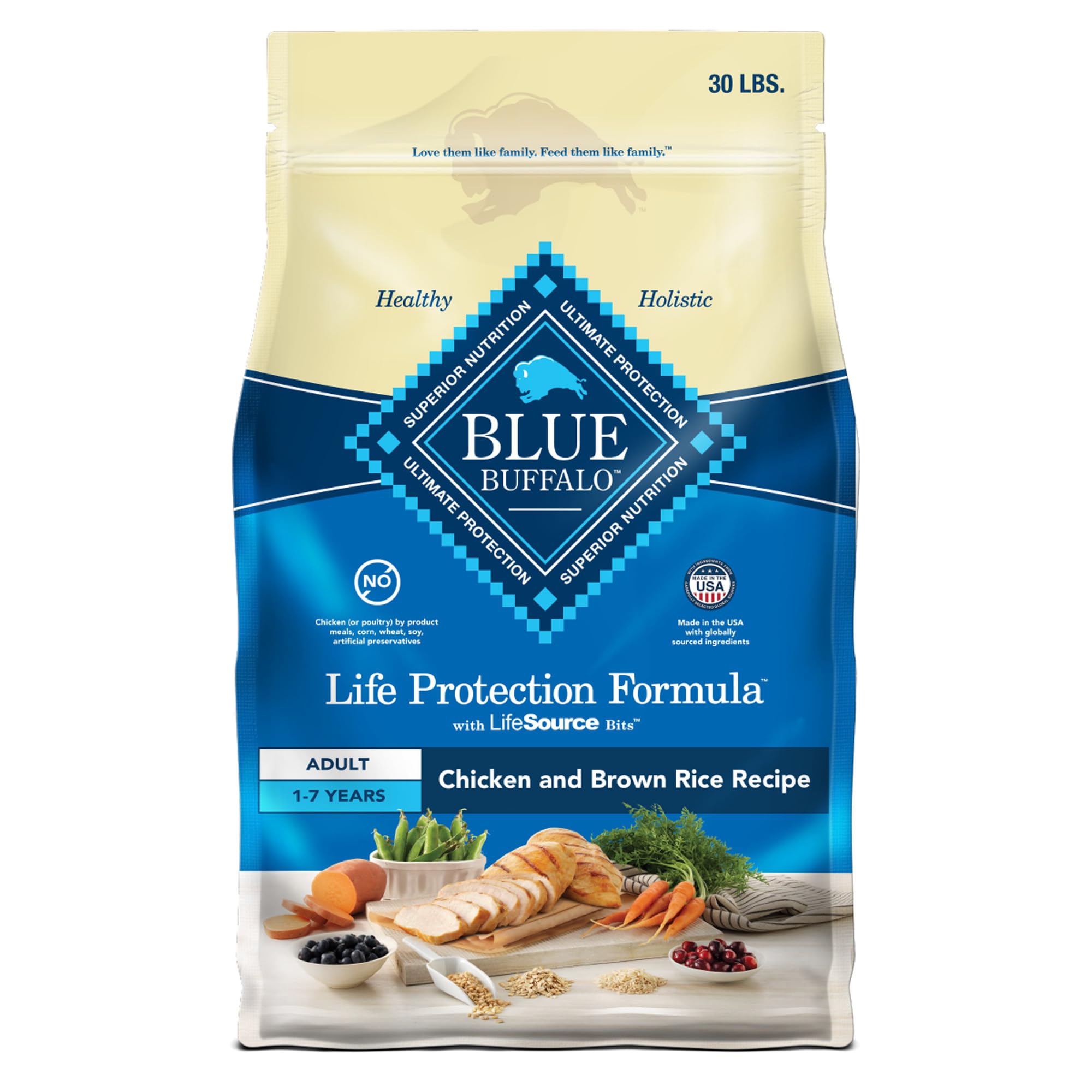 Blue Buffalo Life Protection Formula Natural Adult Dry Dog Food, Chicken and Brown Rice 30-lb