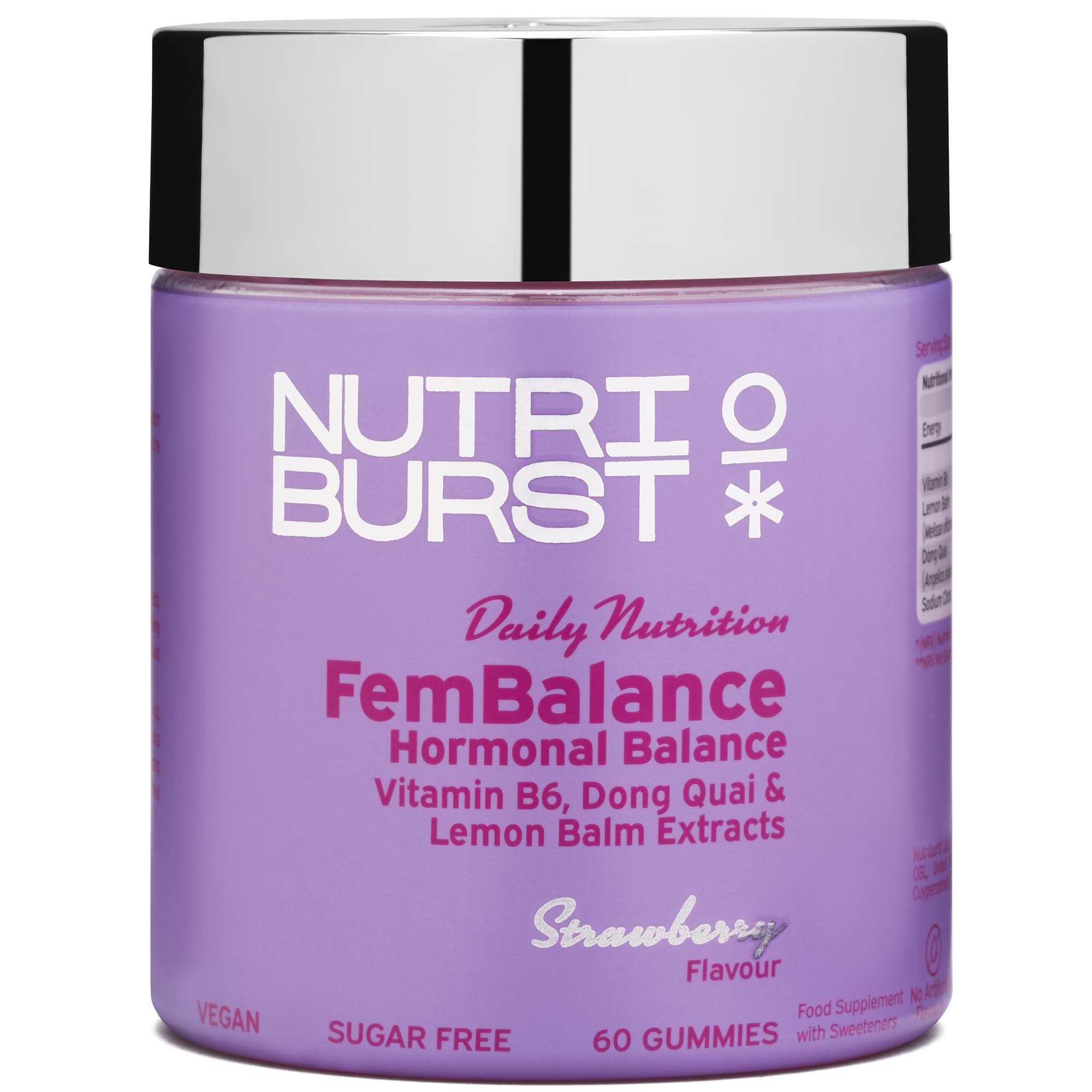 Nutriburst - FemBalance Hormone Balance for Women - Vitamin B6, Lemon Balm + Dong Quai - Regulate Hormones, Support Nervous System + Reduce Tiredness - 60 Gummies 1 Month Supply - Suitable for Vegans