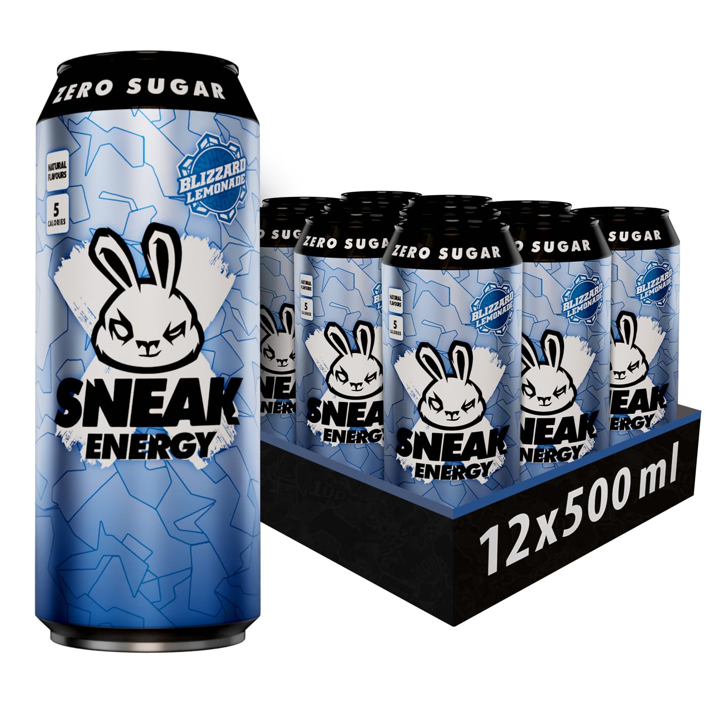 SNEAK | Blizzard Lemonade Cans | Zero Sugar, Low-Calorie Energy Drink for Sustained Concentration & Focus | 500ml x 12