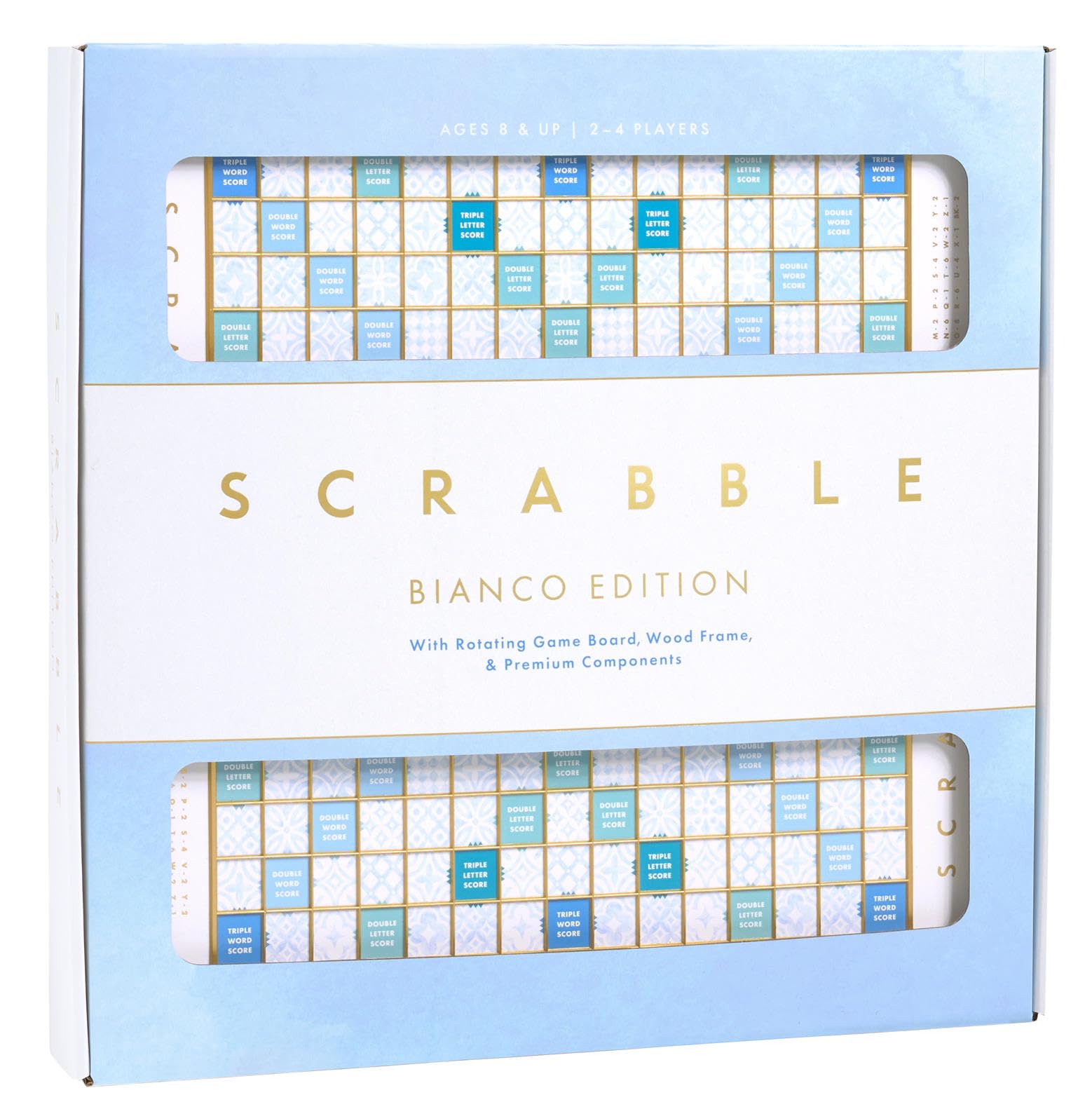 WS Game Company Scrabble Bianco Edition with Rotating Wooden Game Board